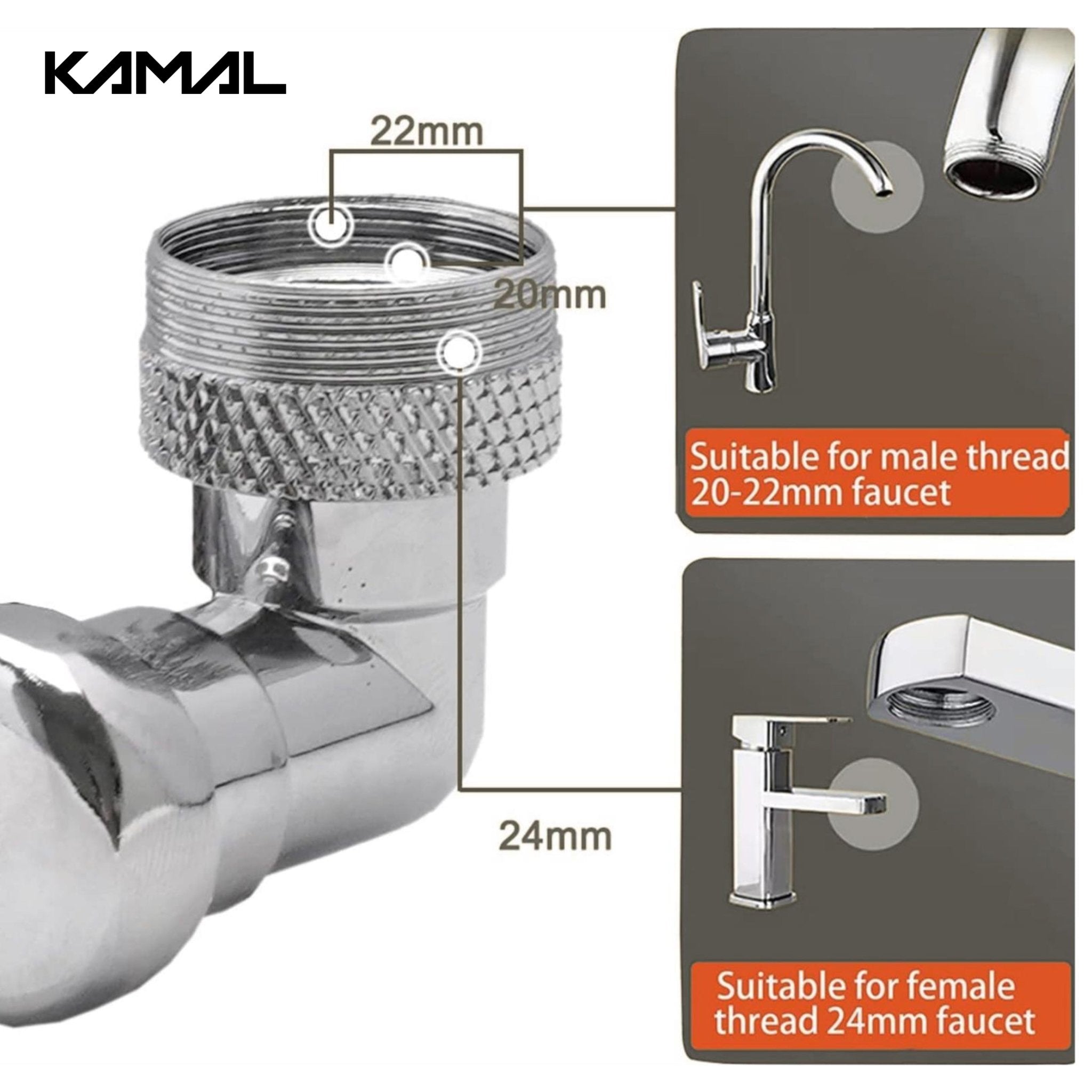1080° Swivel Faucet Aerator Rotatable Multi-Functional with 2 Modes (Full Brass) - by Kamal - Kamal Bathware