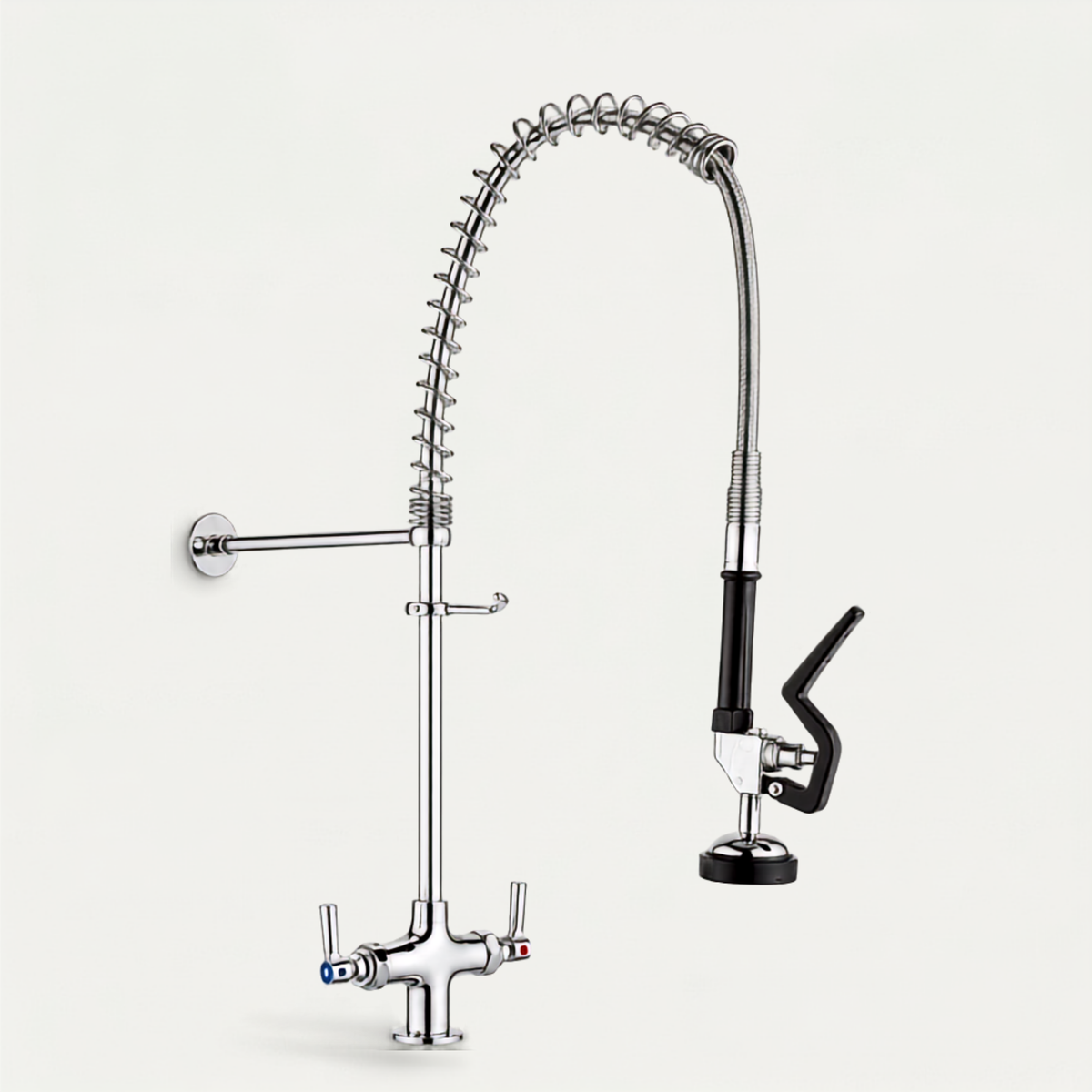 KAMAL Commercial Pre-Rinse Faucet | Heavy-Duty Spring Support | Flexible Spray Hose & Handheld Spray | Hot & Cold Water | Single Center Hole Deck Mount