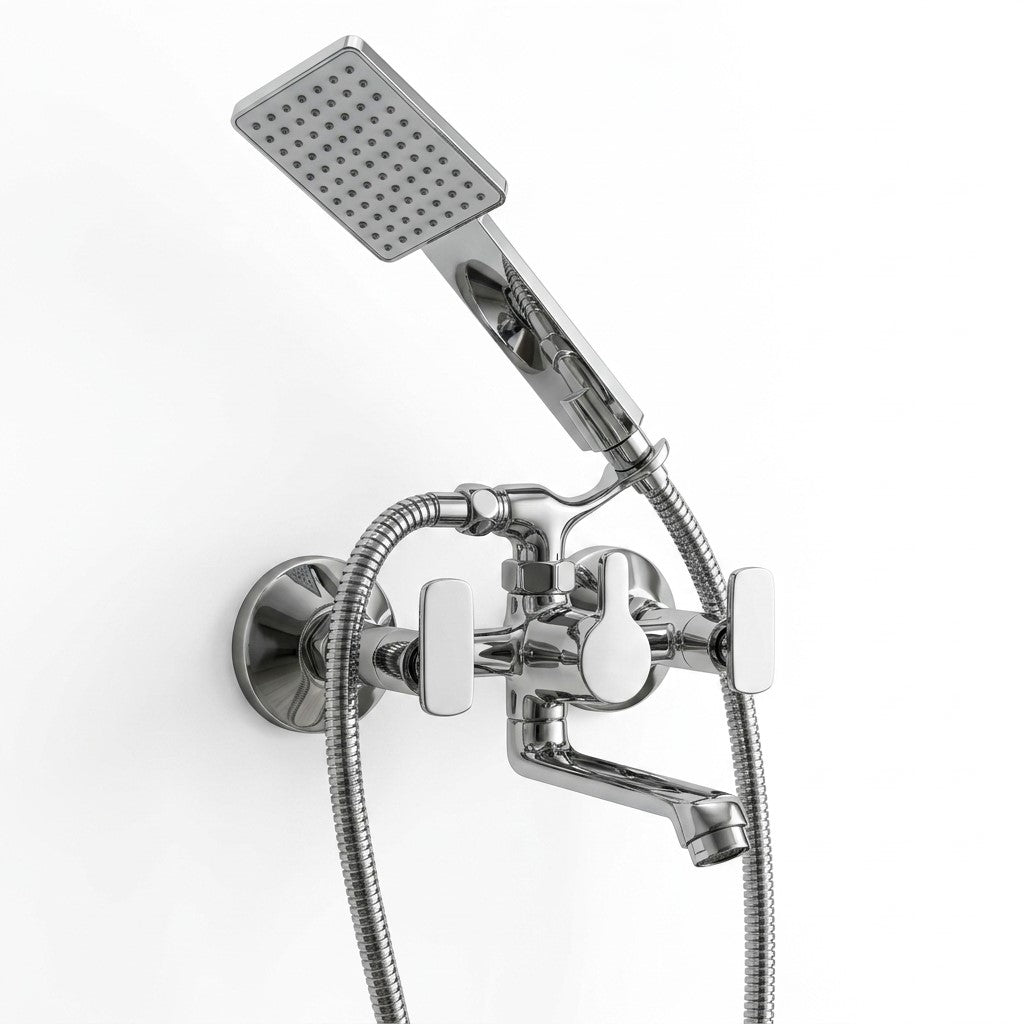 Galaxy Wall Mixer with Crutch & Hand Shower (Full Brass) - by Kamal