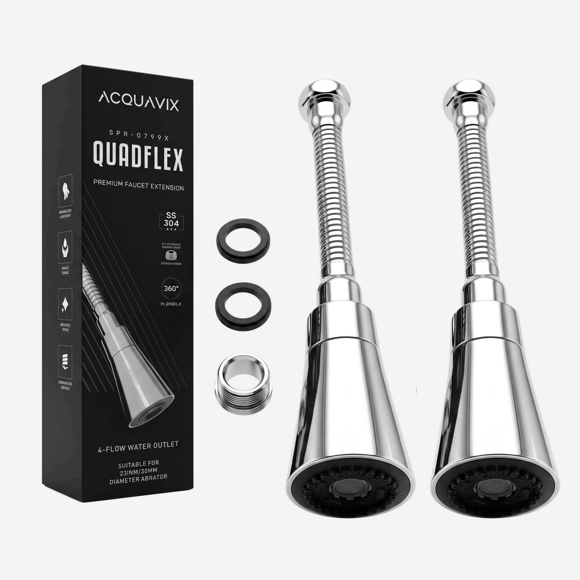 360Β° Flexible Faucet Extension SS 304 Four Flow Shower & Aerator Mode (ABS & SS Steel) - by Kamal