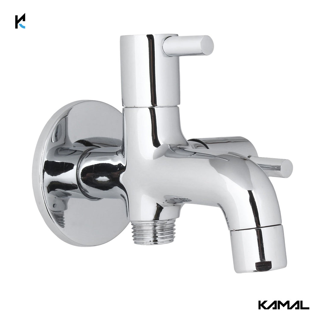 FLT Full Brass Two Way Bib Tap with Wall Flange (Full Brass) - by Kamal