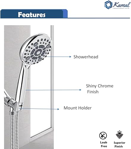 Romano Premium ABS hand Shower with ABS Tube and Wall Hook Six Different flows Shower Head - by Kamal