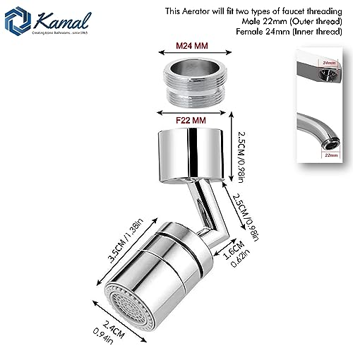 Universal 720° Rotatable Faucet Head Extender Dual Flow - by Kamal