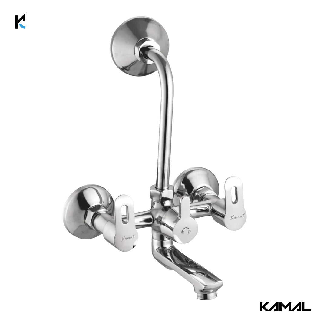 Curve Wall Mixer Kubix Prime Spout with Long L Bend Pipe (Full Brass) - by Kamal