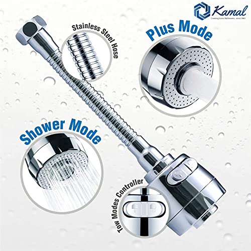 360ยฐ Flexible Faucet Extension SS 304 Dual Flow Shower & Aerator Mode (ABS & SS Steel) - by Kamal