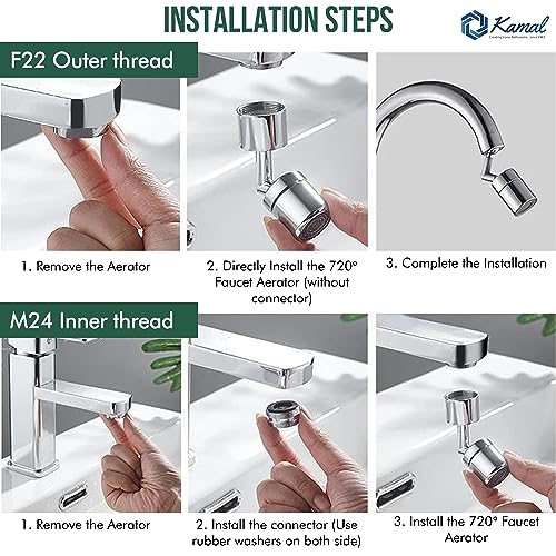 Universal 720° Rotatable Faucet Head Extender Dual Flow - by Kamal