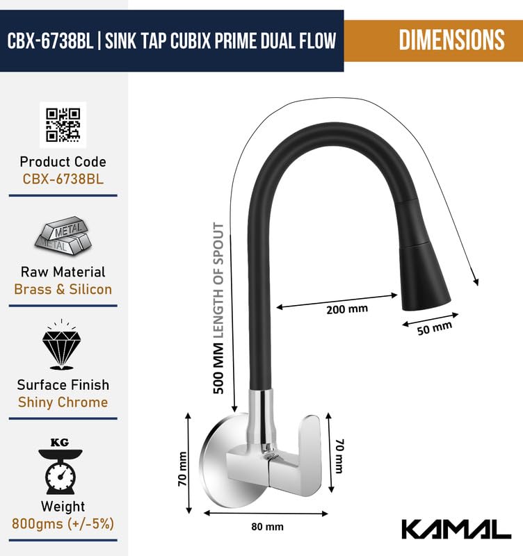 Cubix Prime Sink Tap (Brass & Silicone) - by Kamal