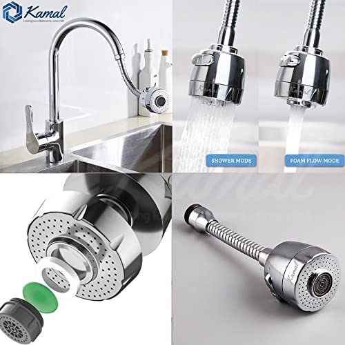 360ยฐ Flexible Faucet Extension SS 304 Dual Flow Shower & Aerator Mode (ABS & SS Steel) - by Kamal