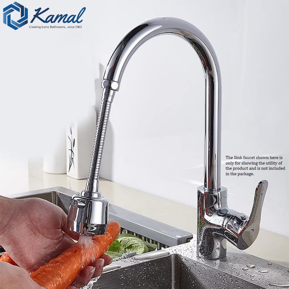 360ยฐ Flexible Faucet Extension SS 304 Dual Flow Shower & Aerator Mode (ABS & SS Steel) - by Kamal