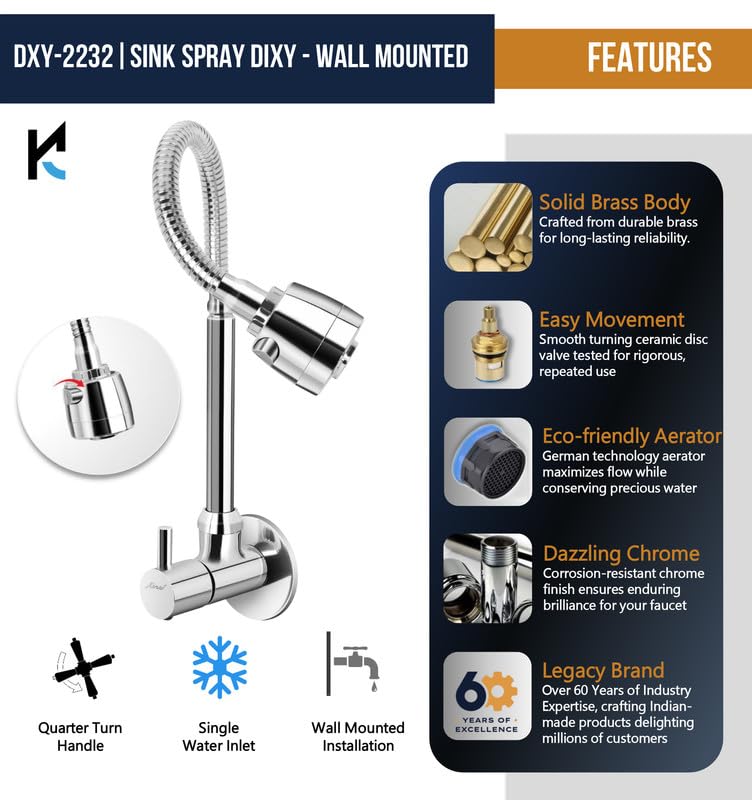 Dixy Brass Sink Spray (Brass & SS Steel) - by Kamal