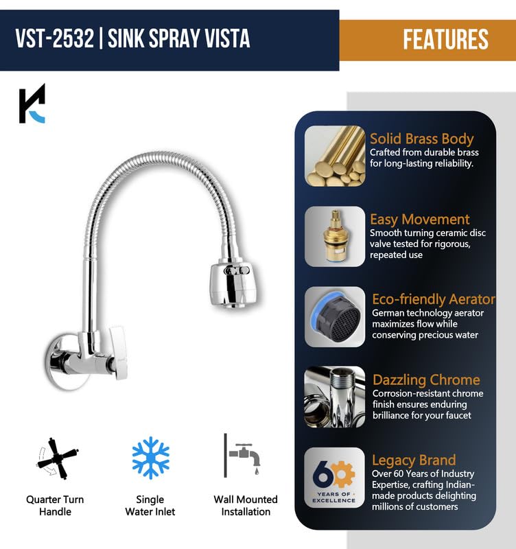 Vista Sink Spray Tap (Brass & SS Steel) - by Kamal