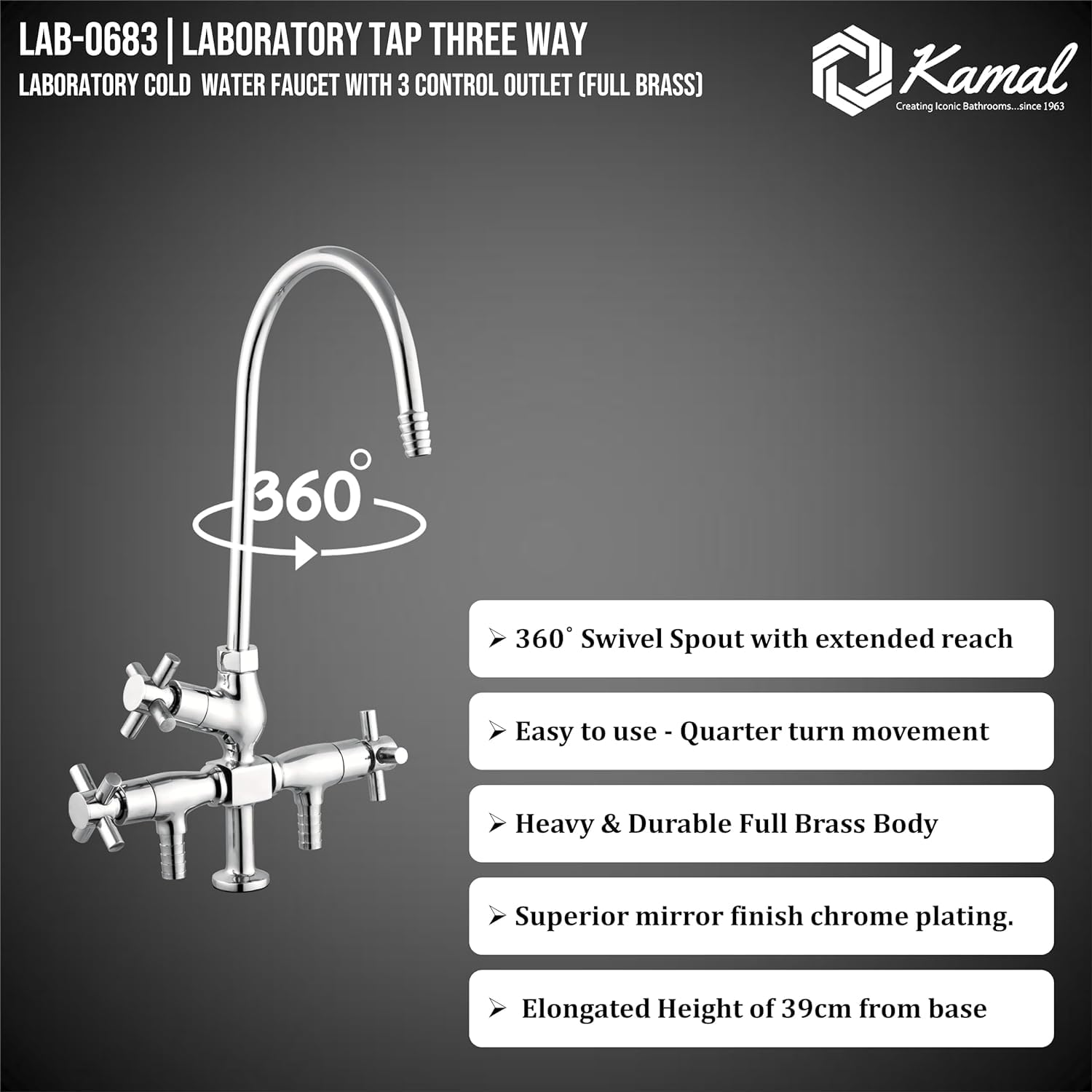 Three Way Laboratory Tap (Full Brass) - by Kamal