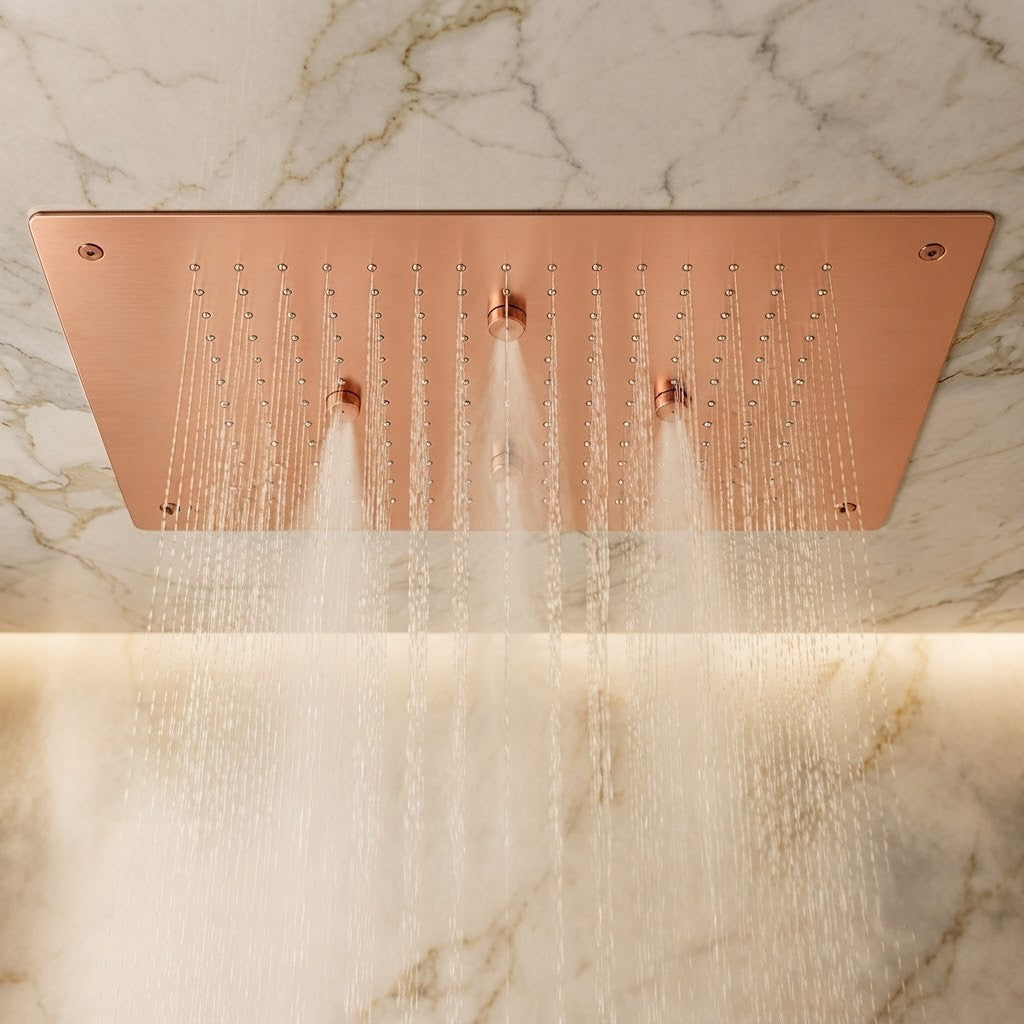 KAMAL 19 × 13 Inch Luxury Ceiling Mounted Rain Shower | SS 304 | Rain + Mist | PVD Rose Gold