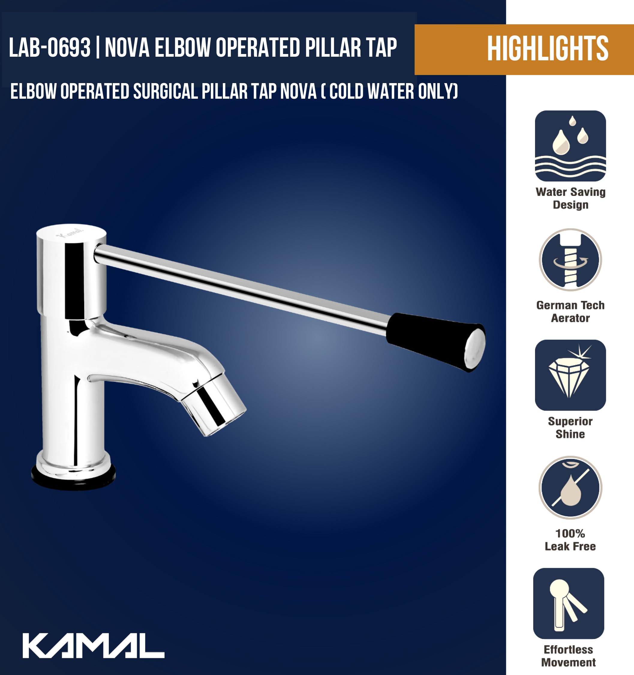 Elbow Action Surgical Mixer Faucet (Full Brass) - by Kamal