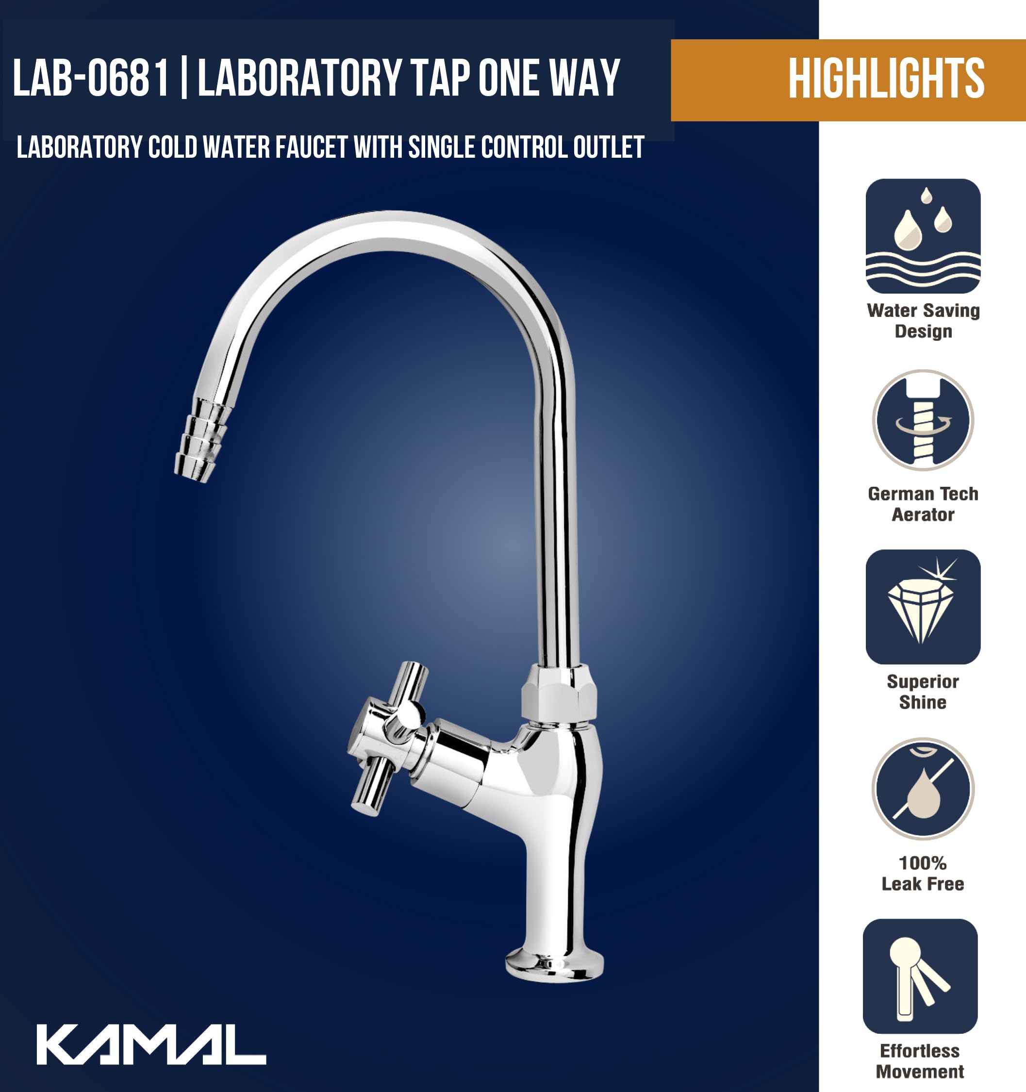 Eco Laboratory Tap One Way (Full Brass) - by Kamal