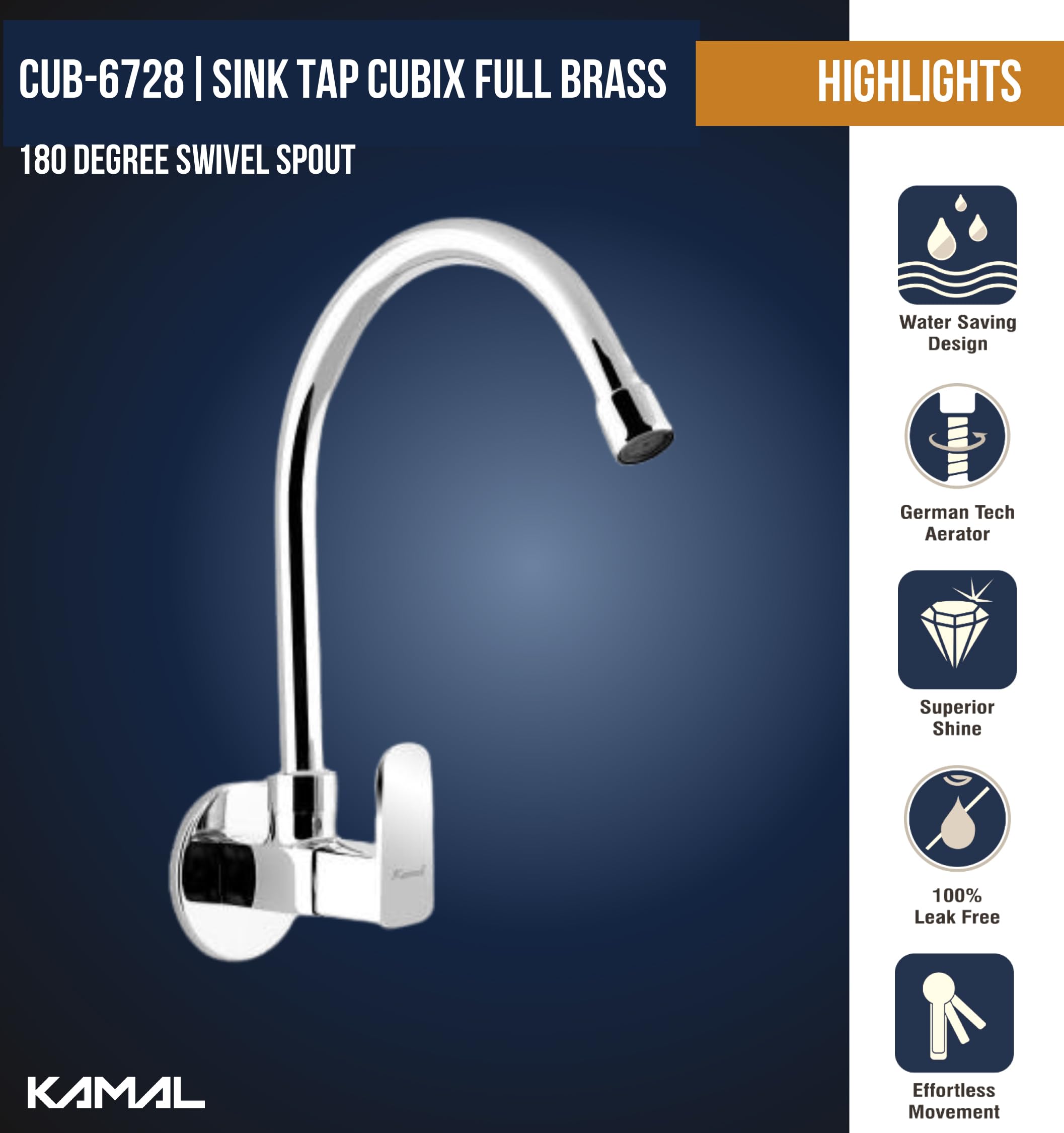 Cubix Sink Tap (Full Brass) - by Kamal