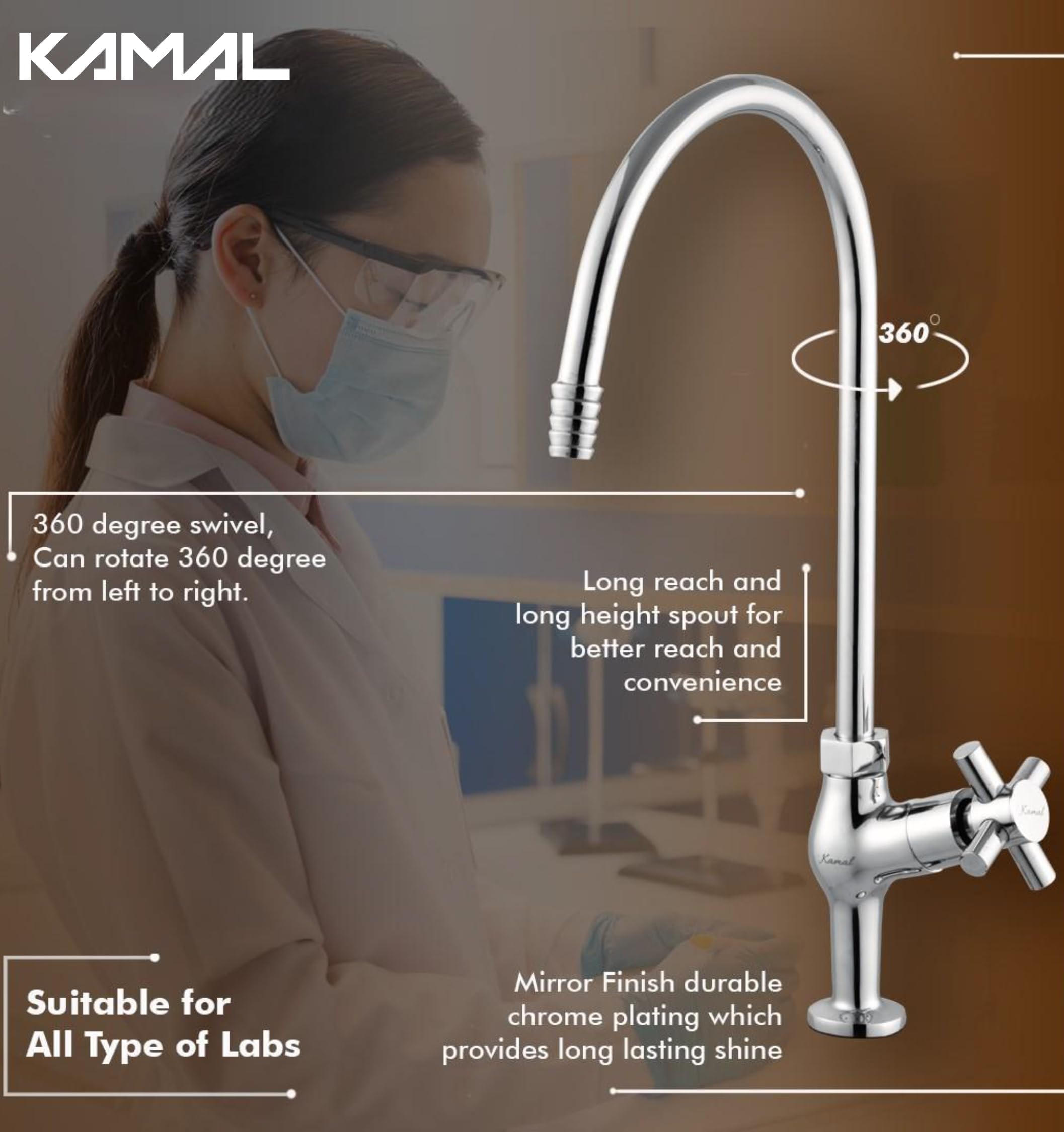 Eco Laboratory Tap One Way (Full Brass) - by Kamal