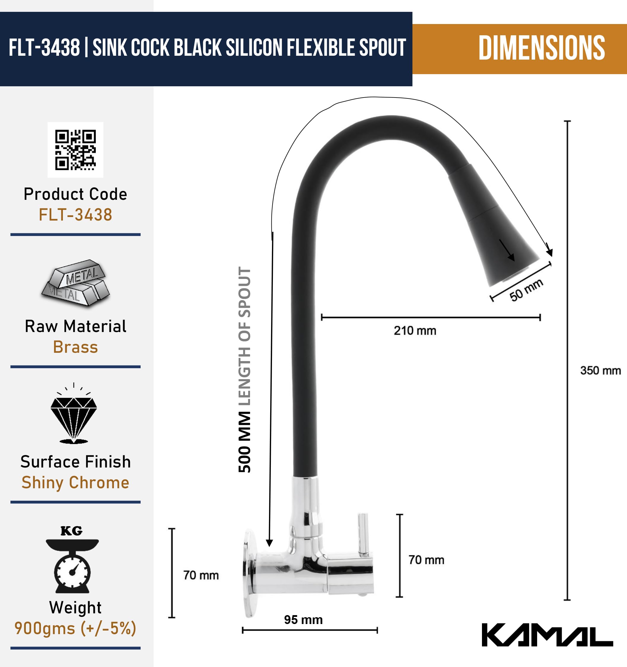 FLT Sink Tap (Brass & Silicone) - by Kamal