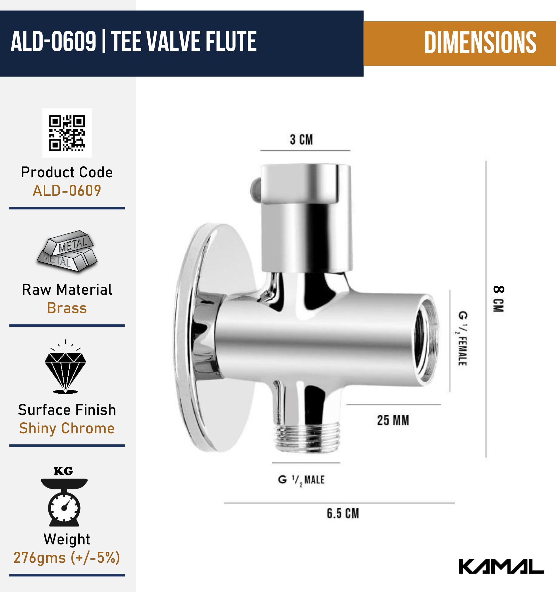 Tee Valve Cock Flute Twin Elbow Valve Faucet - by Kamal