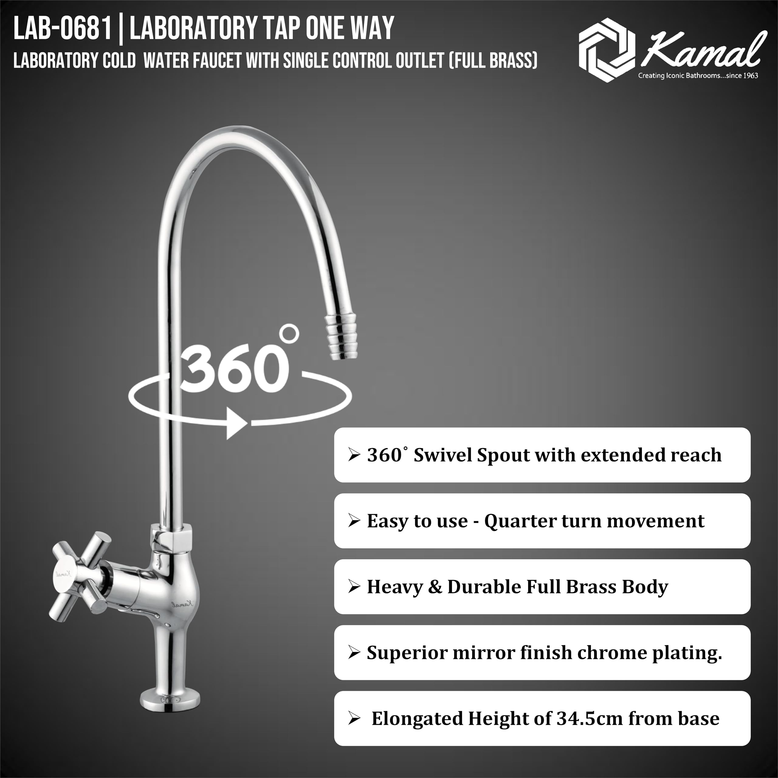 Eco Laboratory Tap One Way (Full Brass) - by Kamal