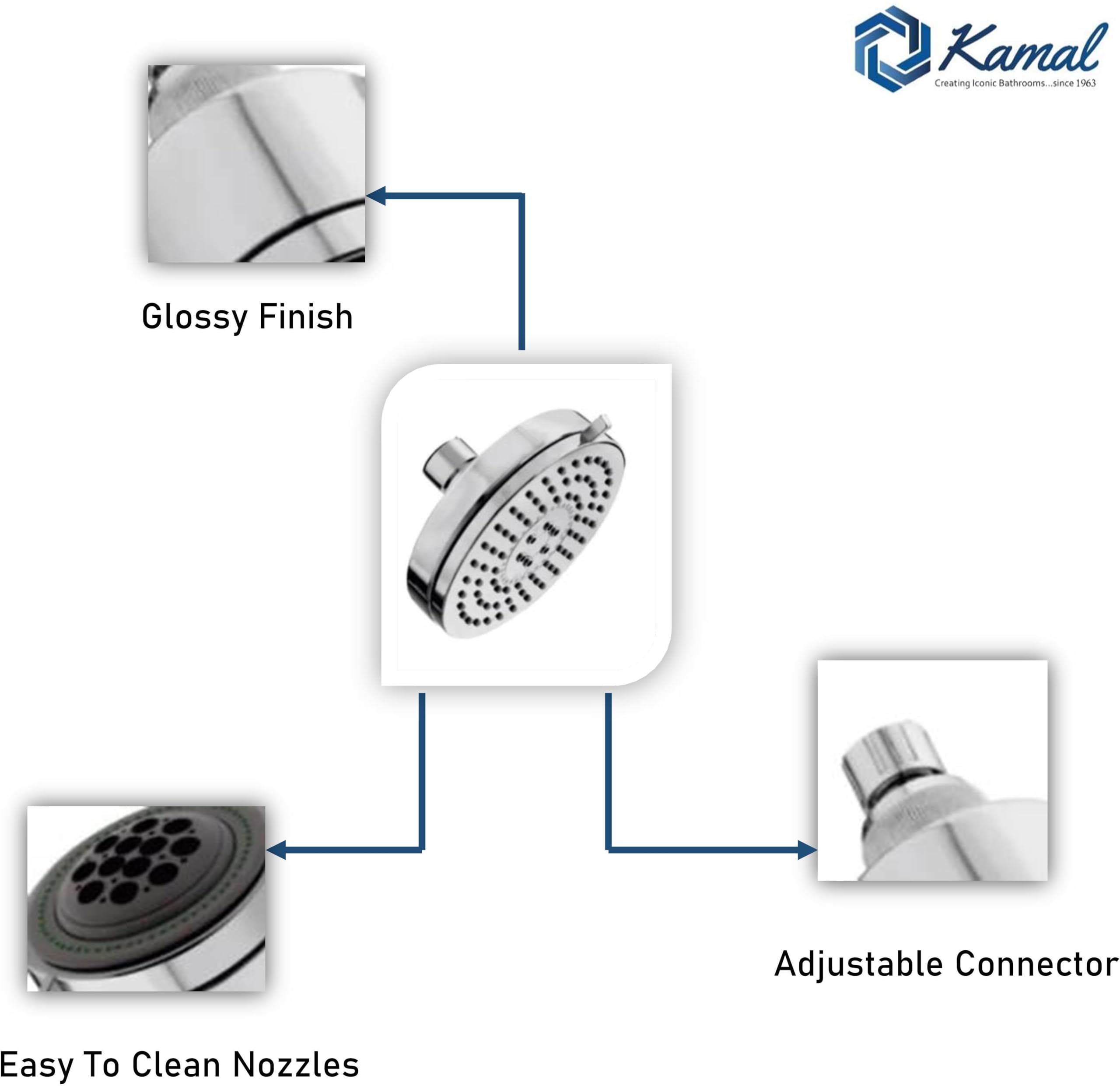 Uno Adjustable Shower Without Arm (Multiflow) - by Kamal