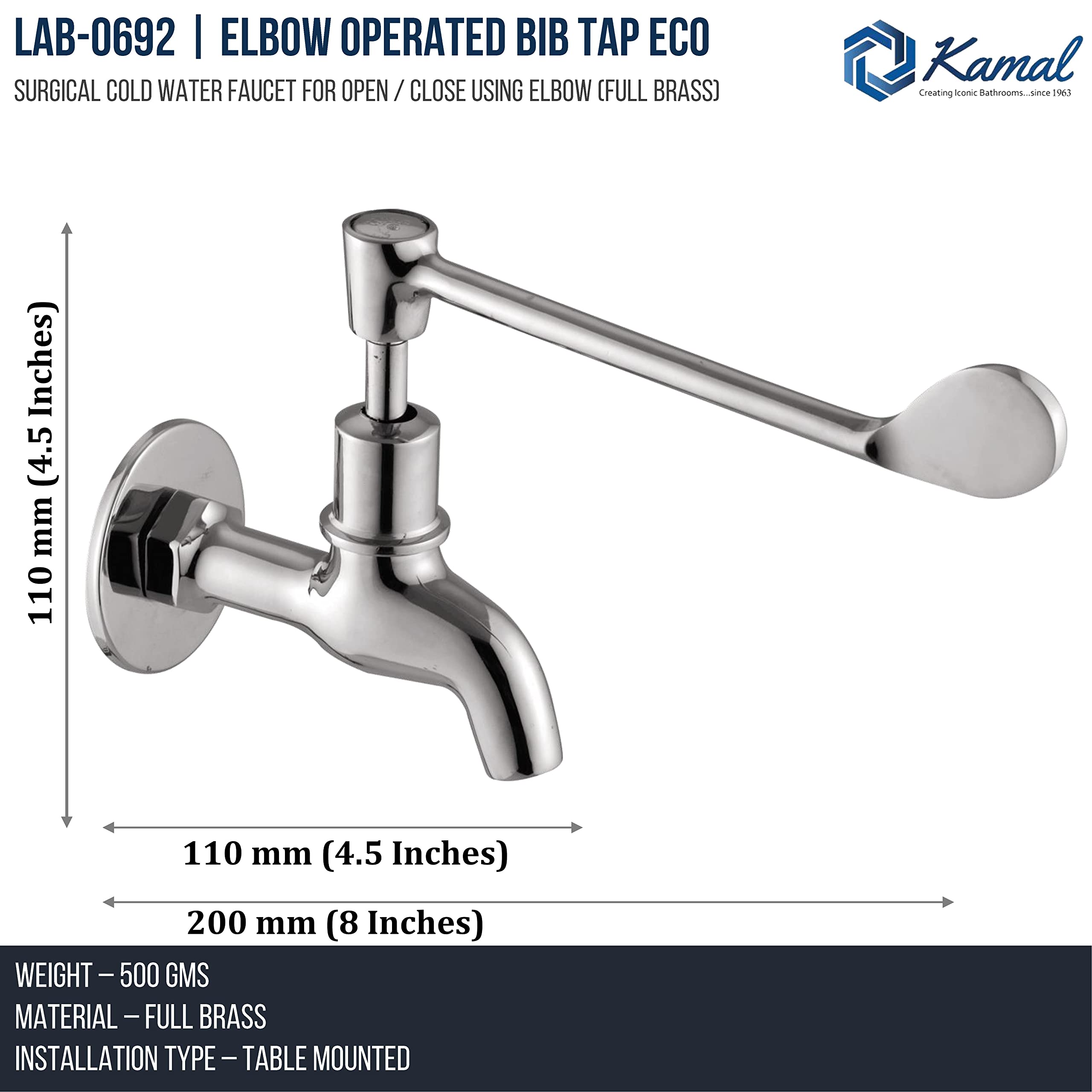Eco Elbow Action Bib Tap Faucet (Full Brass) - by Kamal