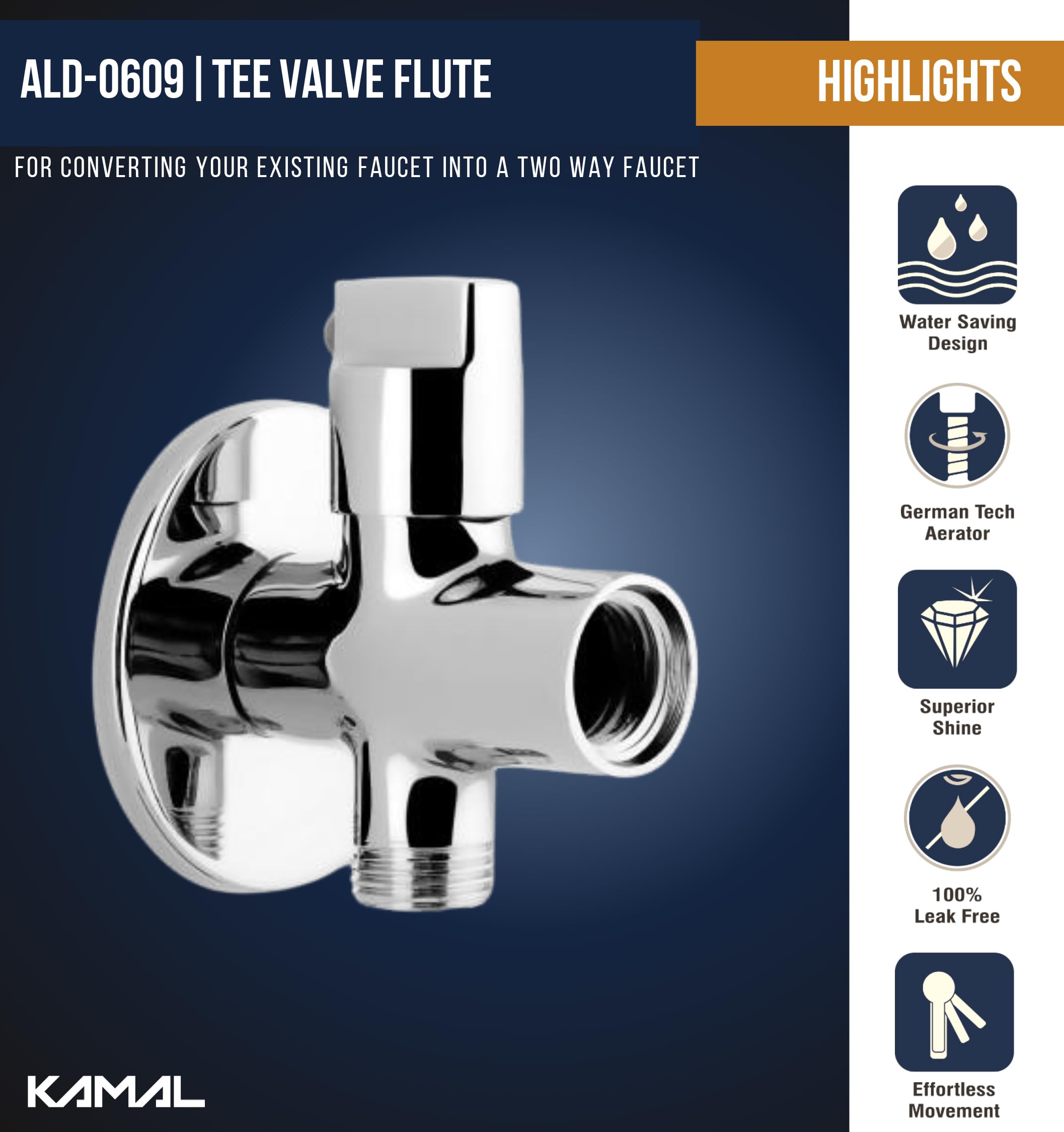 Tee Valve Cock Flute Twin Elbow Valve Faucet - by Kamal