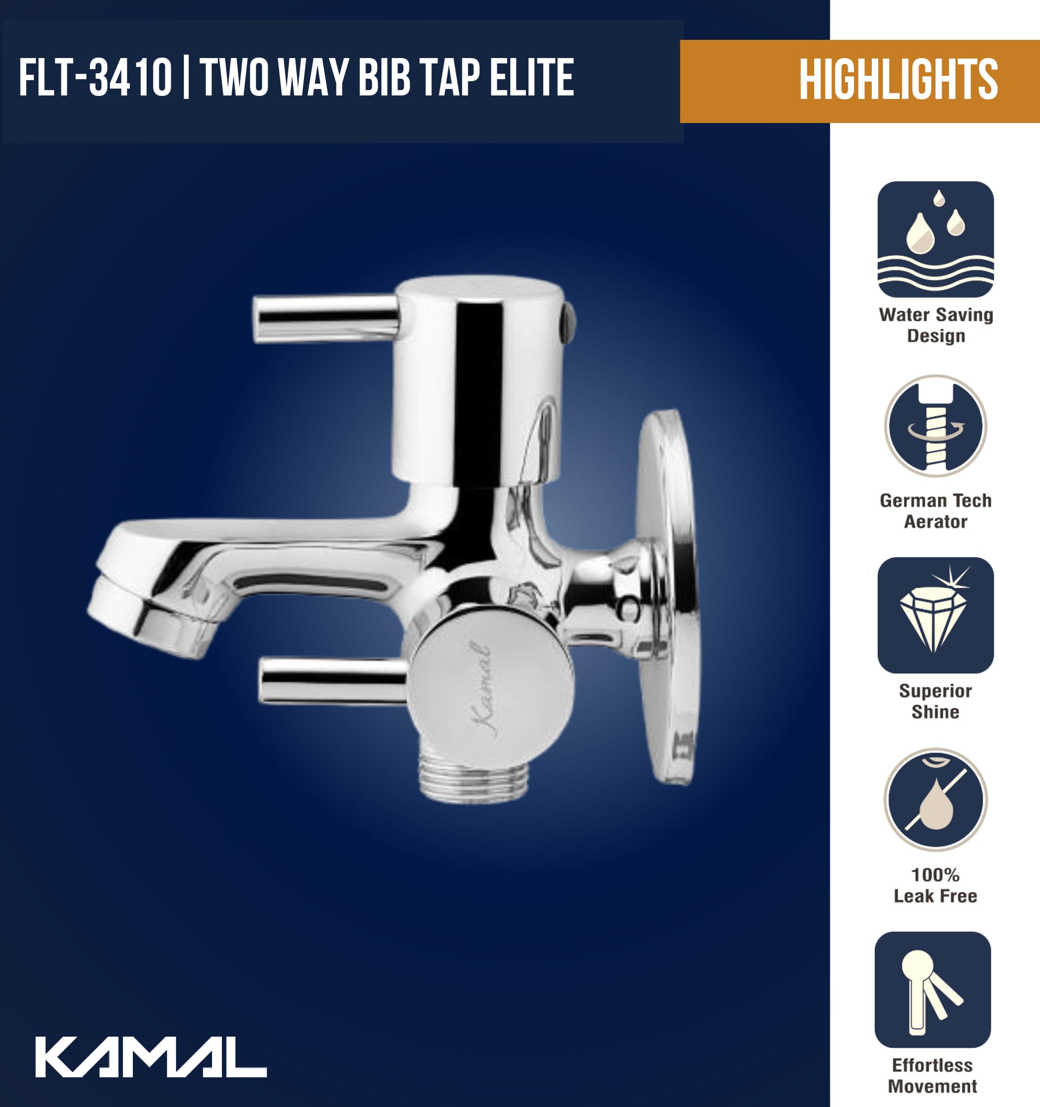Elite Two Way Bib Tap (Full Brass) - by Kamal