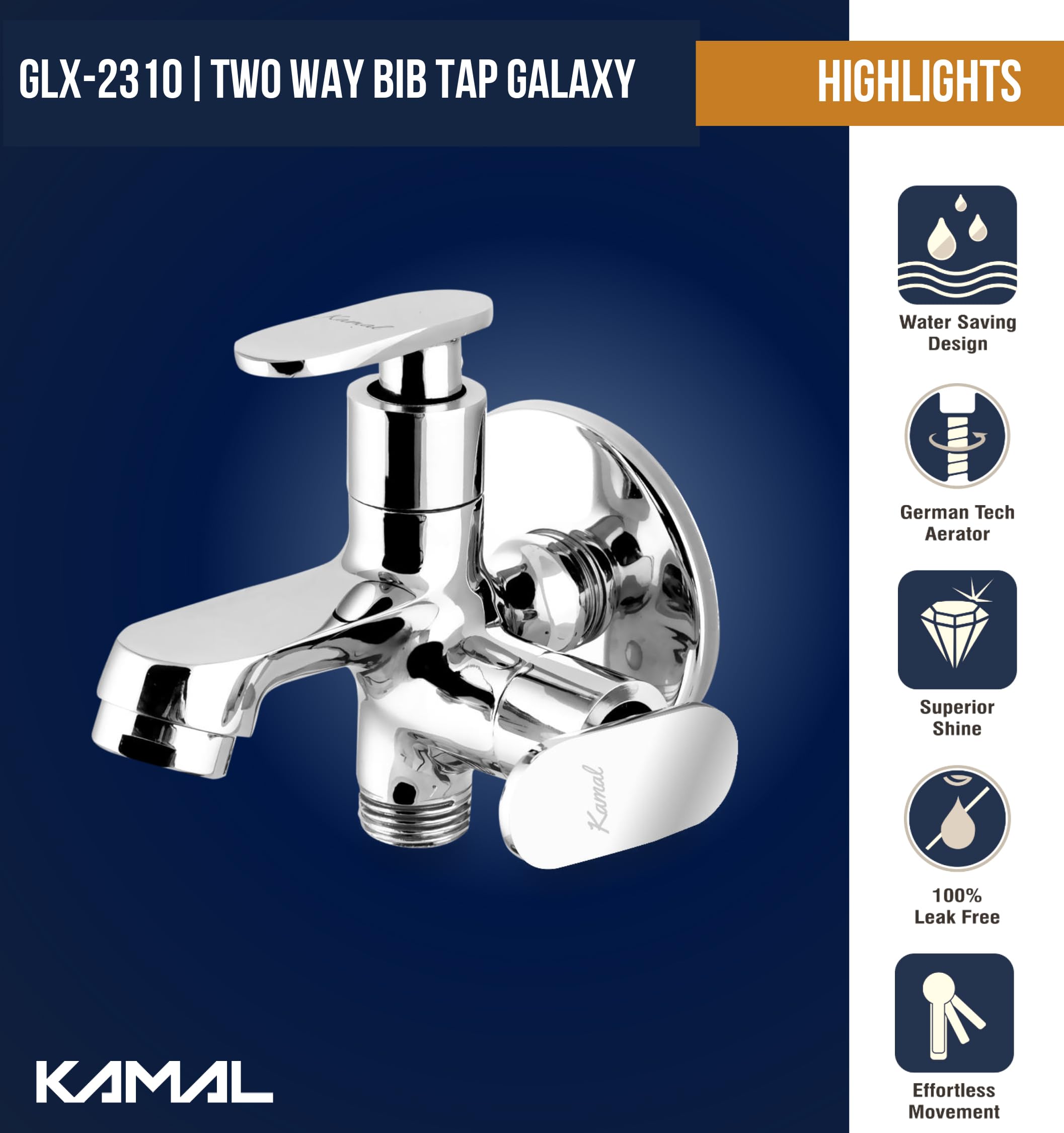 Galaxy Two-Way Bib Tap (Full Brass) - by Kamal