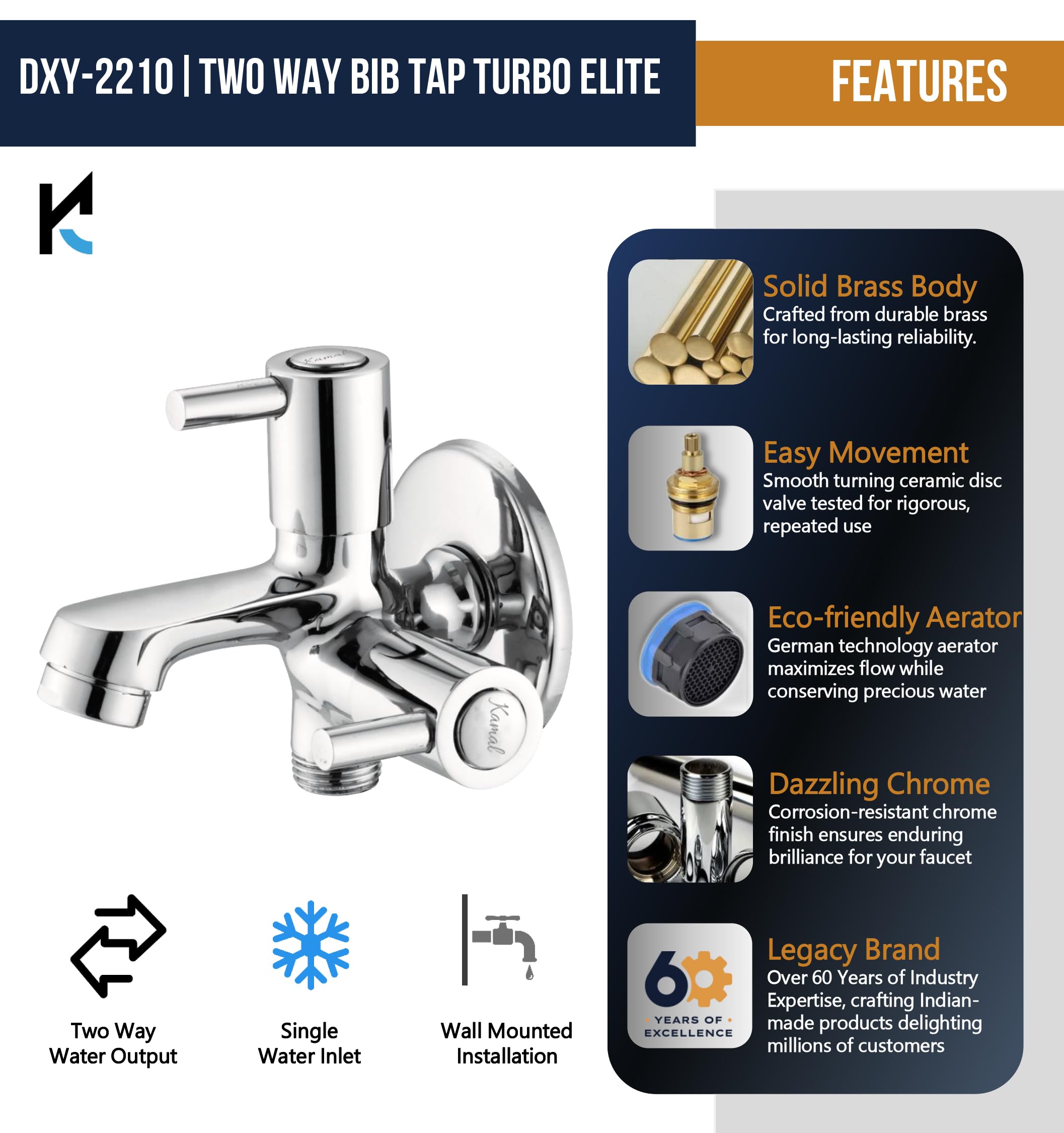 Dixy Two Way Bib Tap (Full Brass) - by Kamal