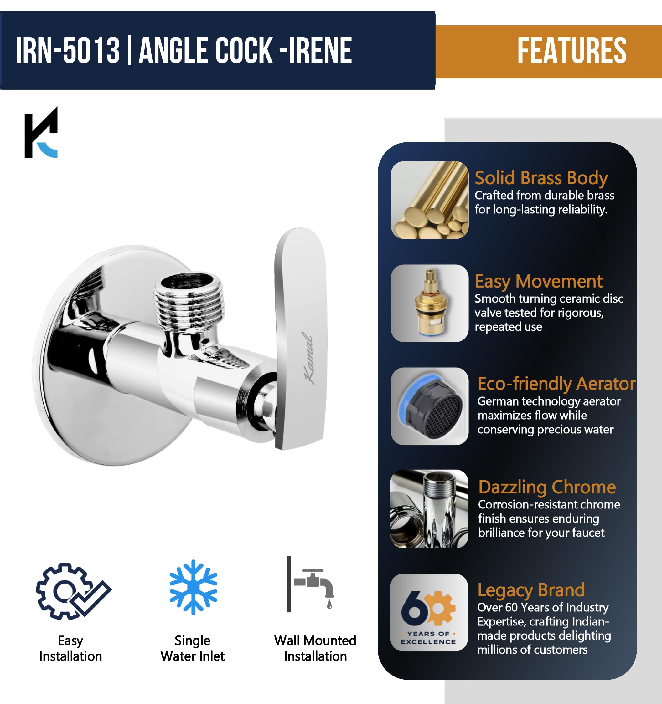 Irene Angle Valve (Full Brass) - by Kamal
