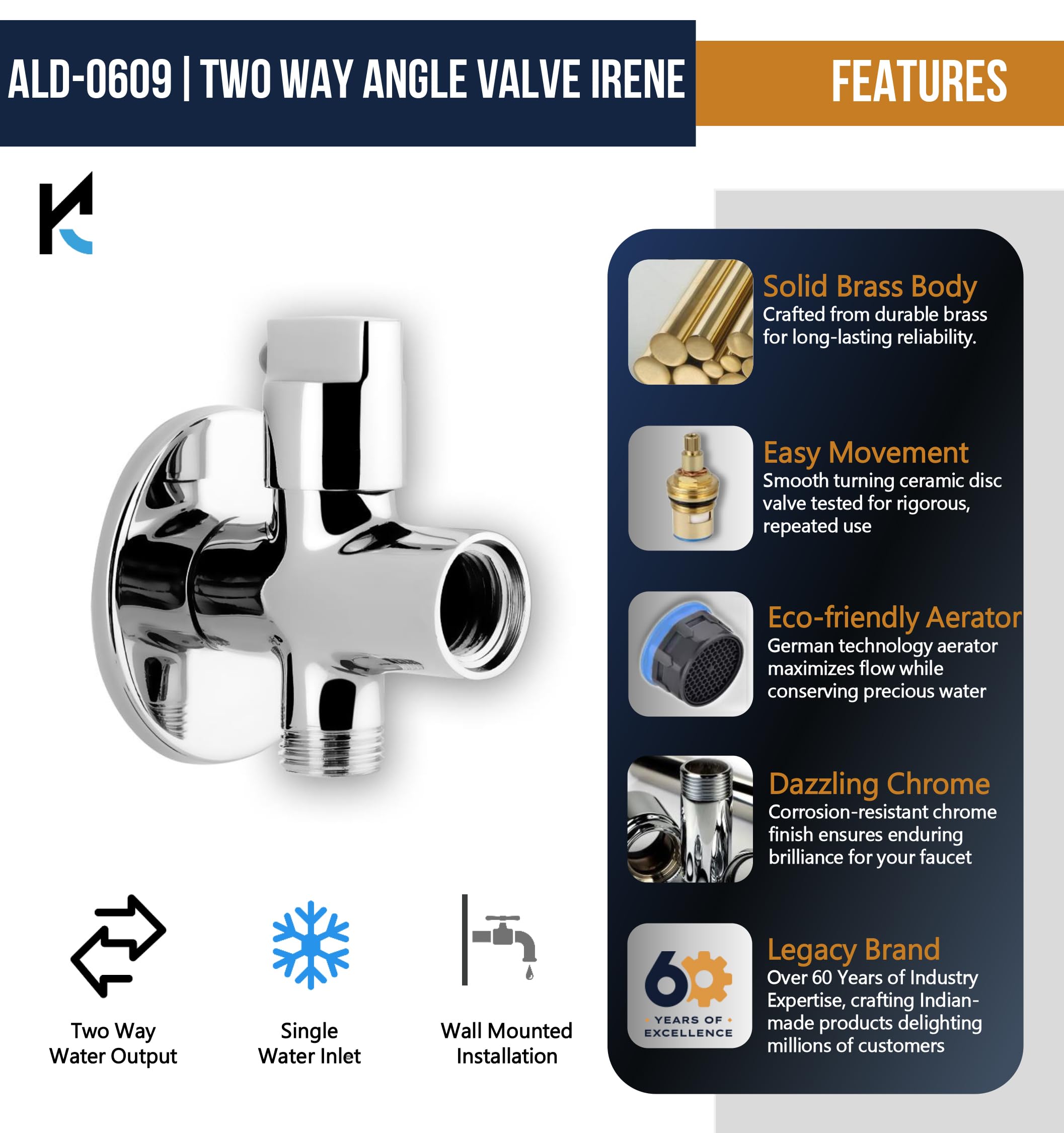 Tee Valve Cock Flute Twin Elbow Valve Faucet - by Kamal