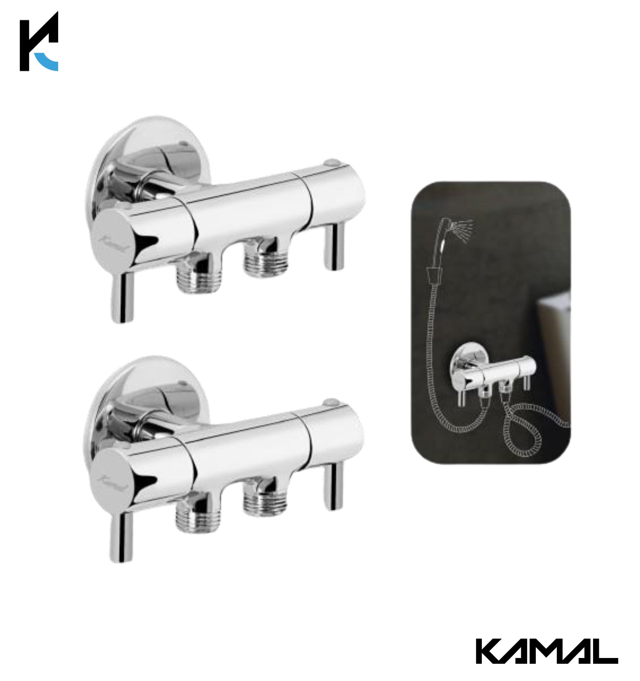 Ertiga Two Way Angle Valve with Wall Flange (Full Brass) - by Kamal