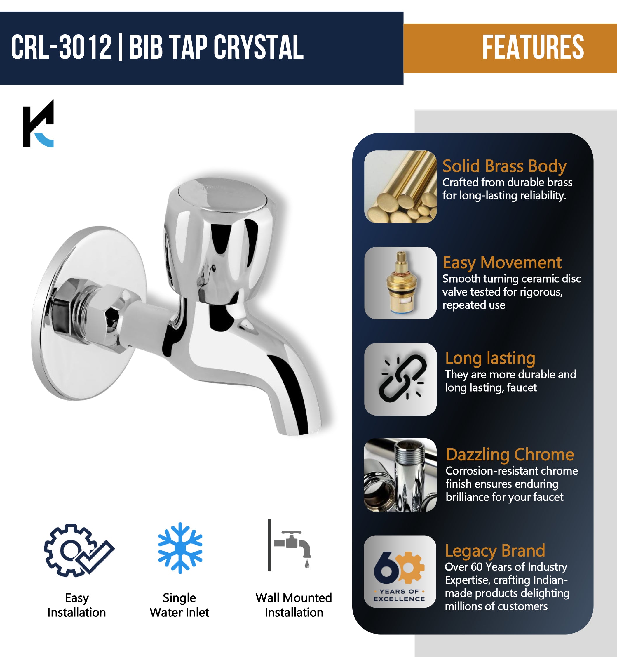 Crystal Full Brass Bib Cock (Full Brass) - by Kamal