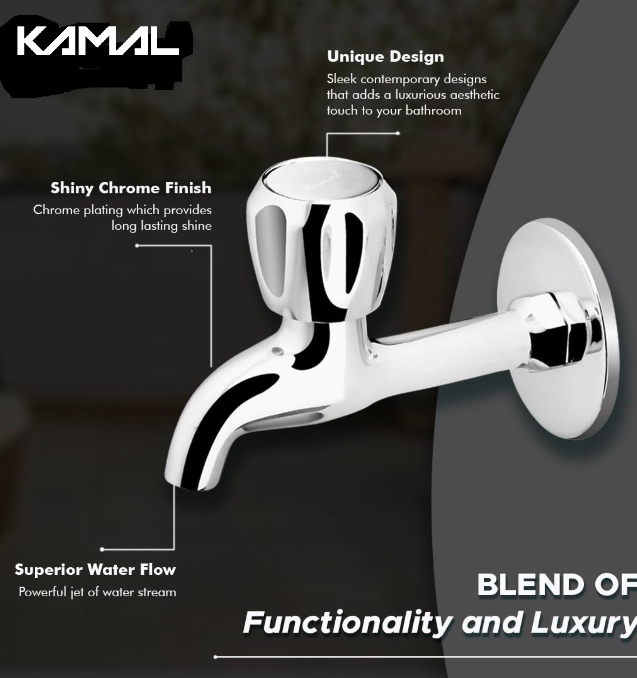 Crystal Full Brass Long Body Bib Cock Tap (Full Brass) - by Kamal