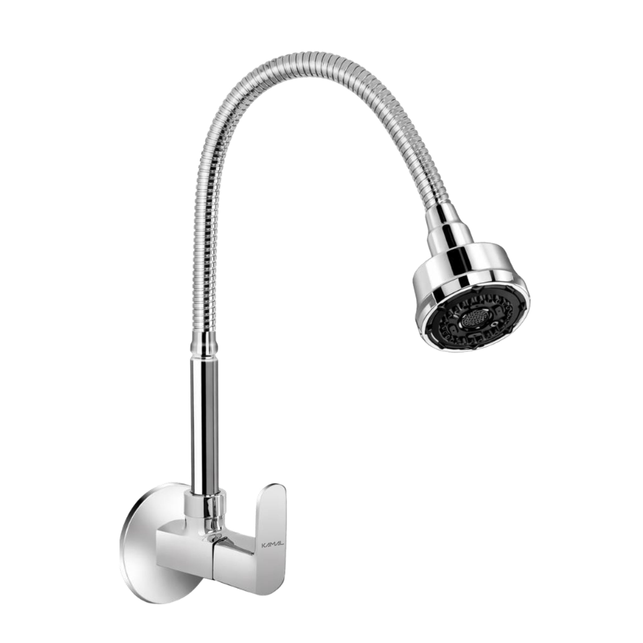 Kamal Cubix Prime sink spray tap in brass and stainless steel with sleek design and adjustable spray nozzle.