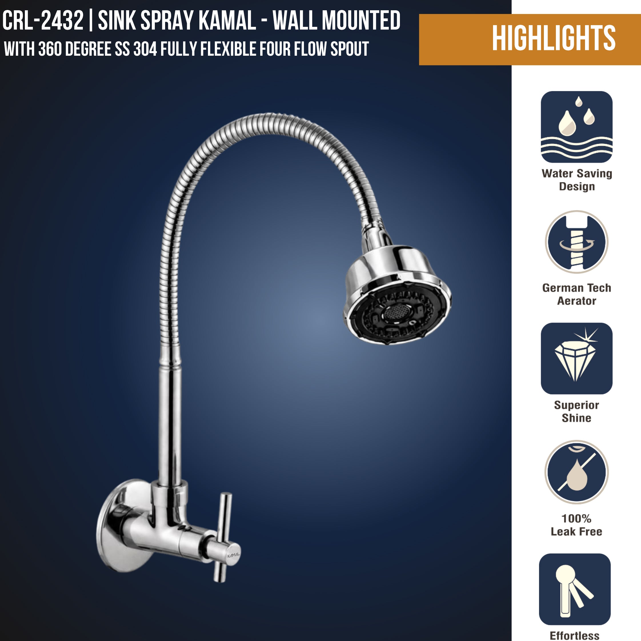 Tarim Dual Flow Wall Mounted Sink Tap - by Kamal