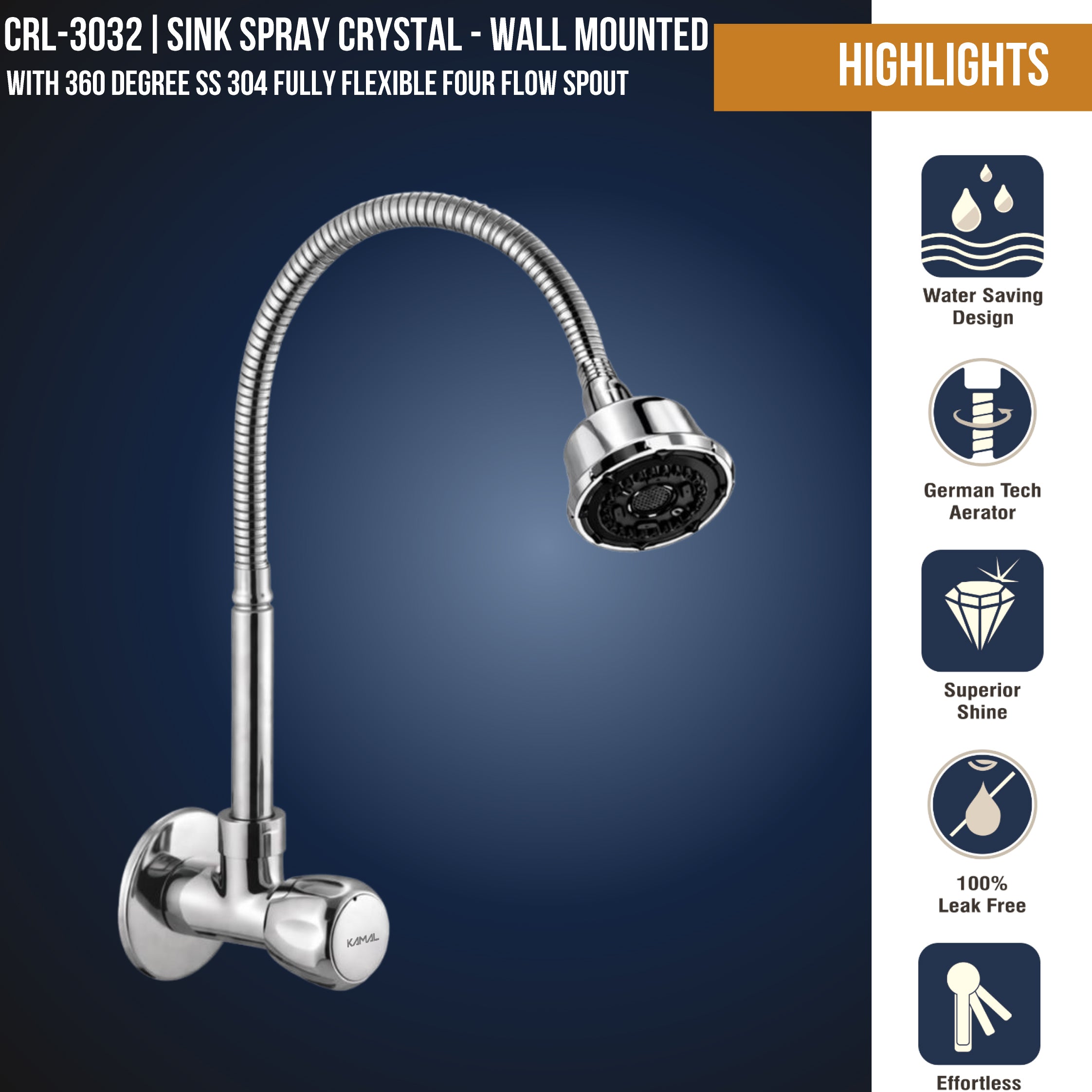 Crystal Dual Flow Wall Mounted Sink Tap - by Kamal