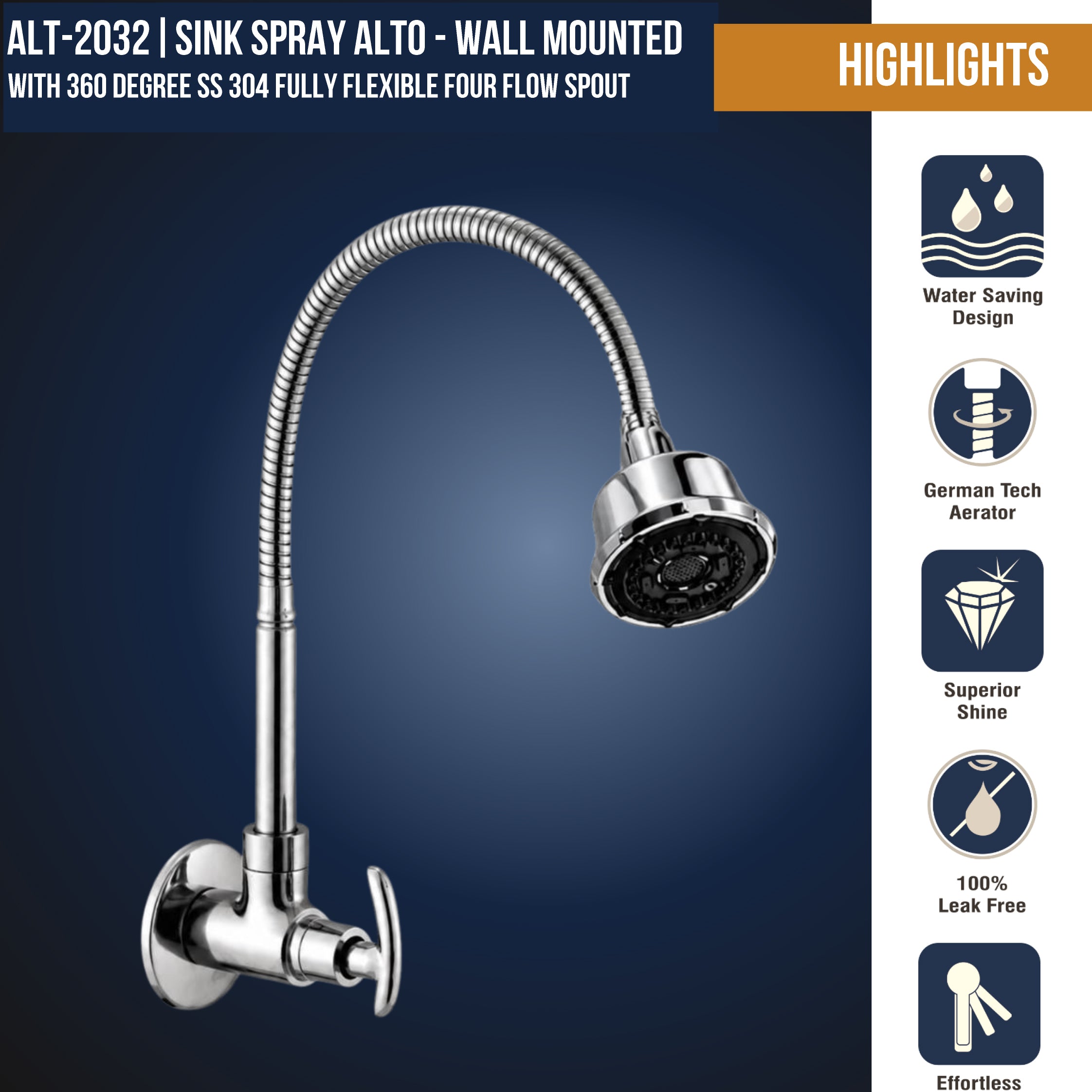 Alto Dual Flow Wall Mounted Sink Tap - by Kamal