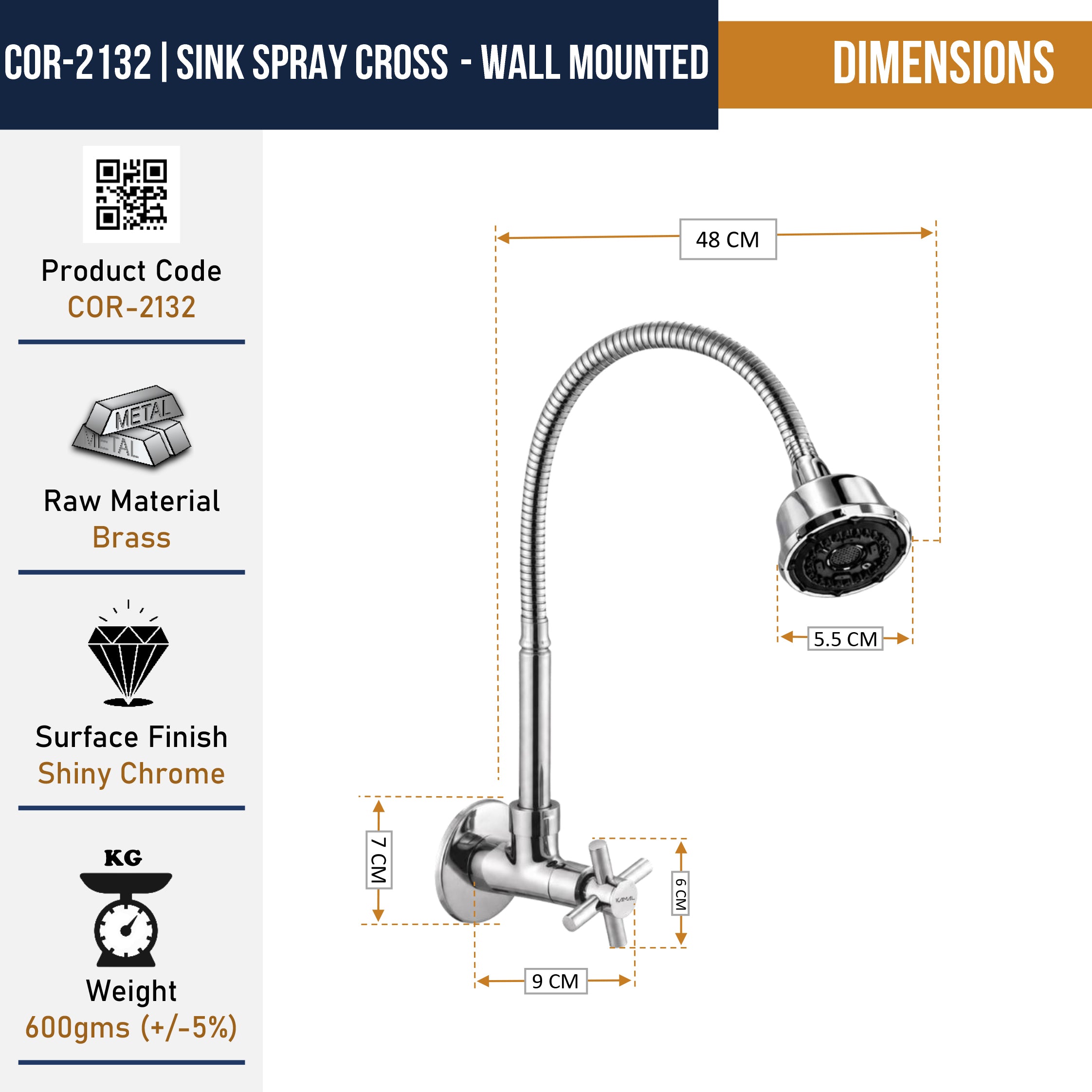 Cross Dual Flow Wall Mounted Sink Tap - by Kamal
