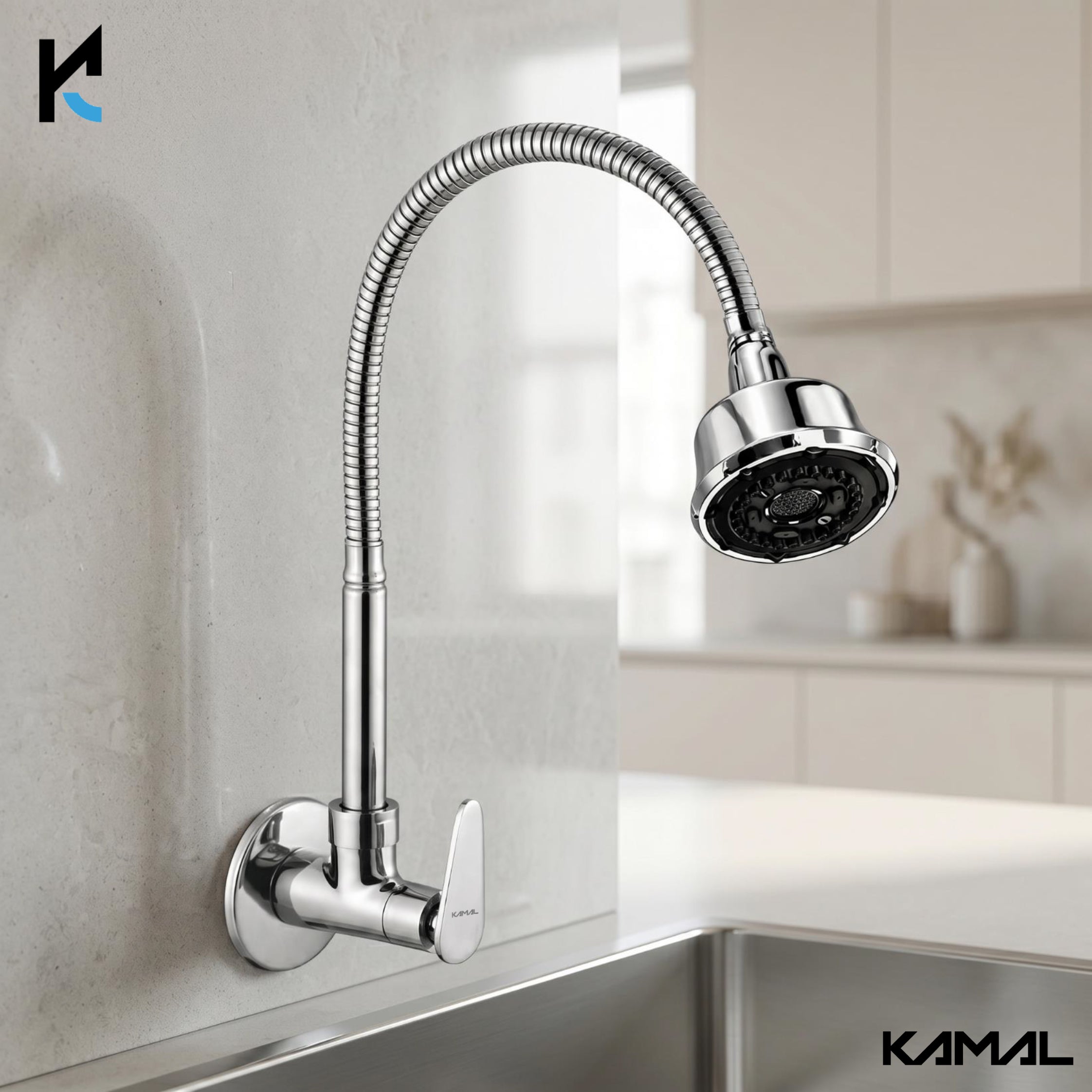 Vega Dual Flow Wall Mounted Sink Tap - by Kamal