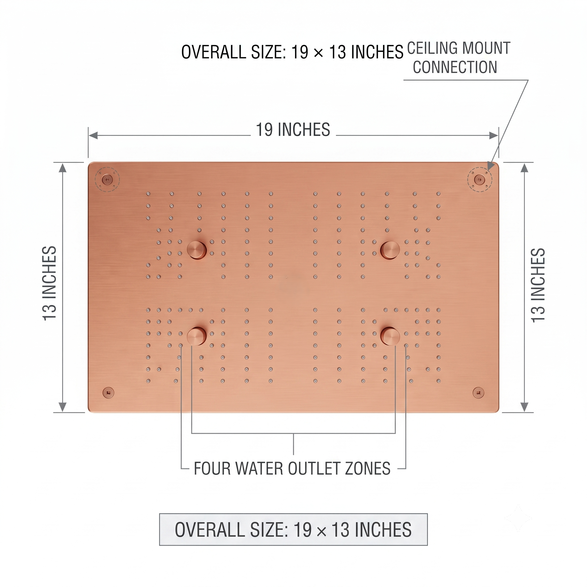 KAMAL 19 × 13 Inch Luxury Ceiling Mounted Rain Shower | SS 304 | Rain + Mist | PVD Rose Gold