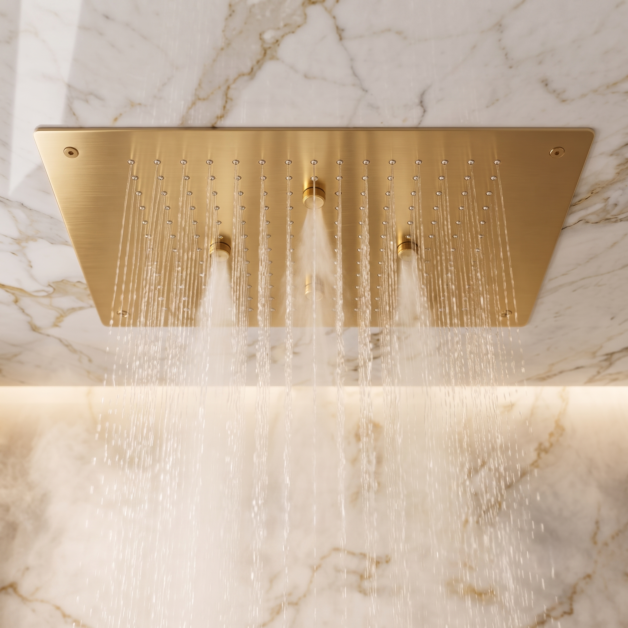 KAMAL 19 × 13 Inch Luxury Ceiling Mounted Shower | SS 304 | Rain + Mist PVD Bright Gold