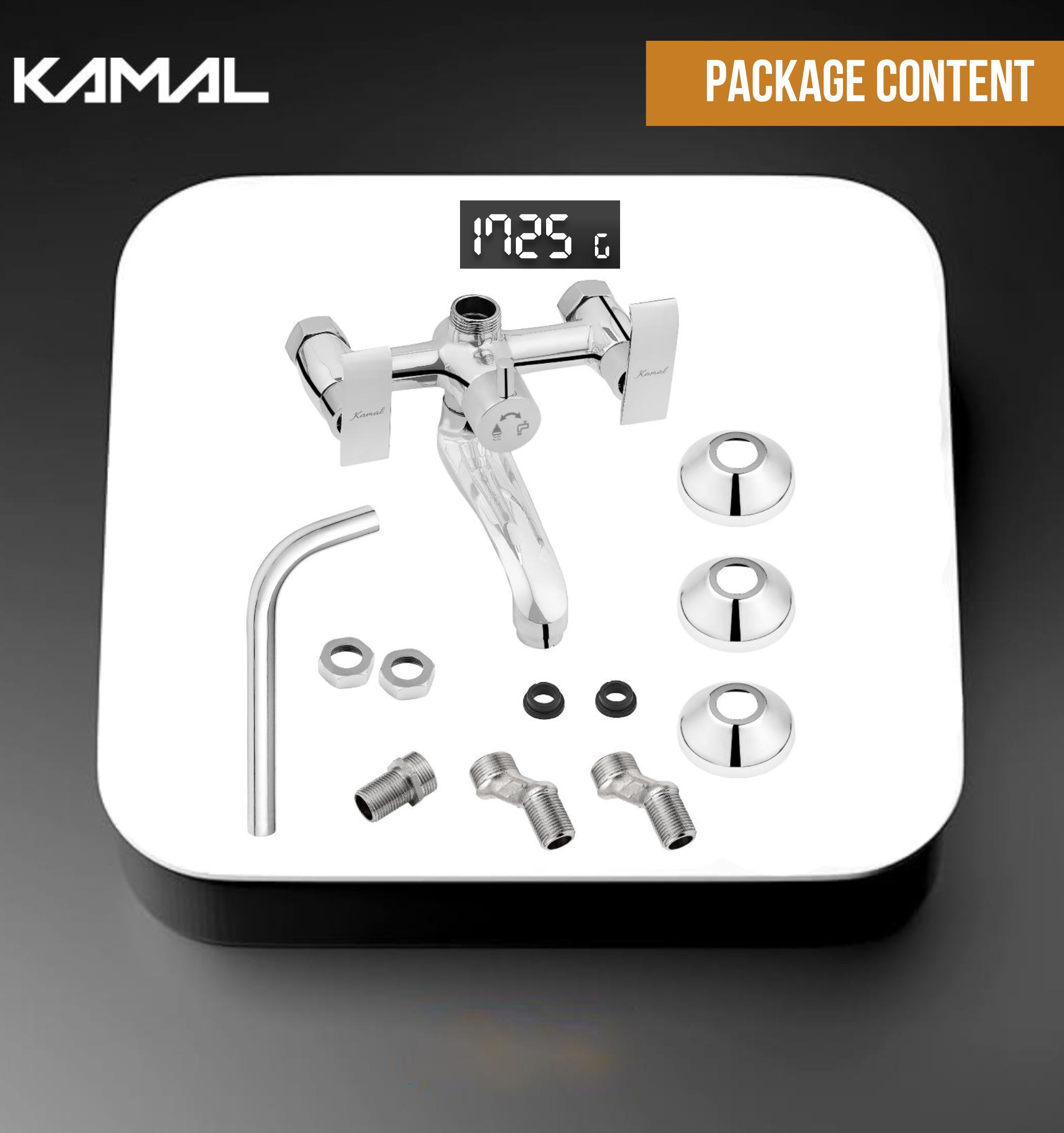 Orion Wall Mixer with L-Bend Pipe (Full Brass) - by Kamal