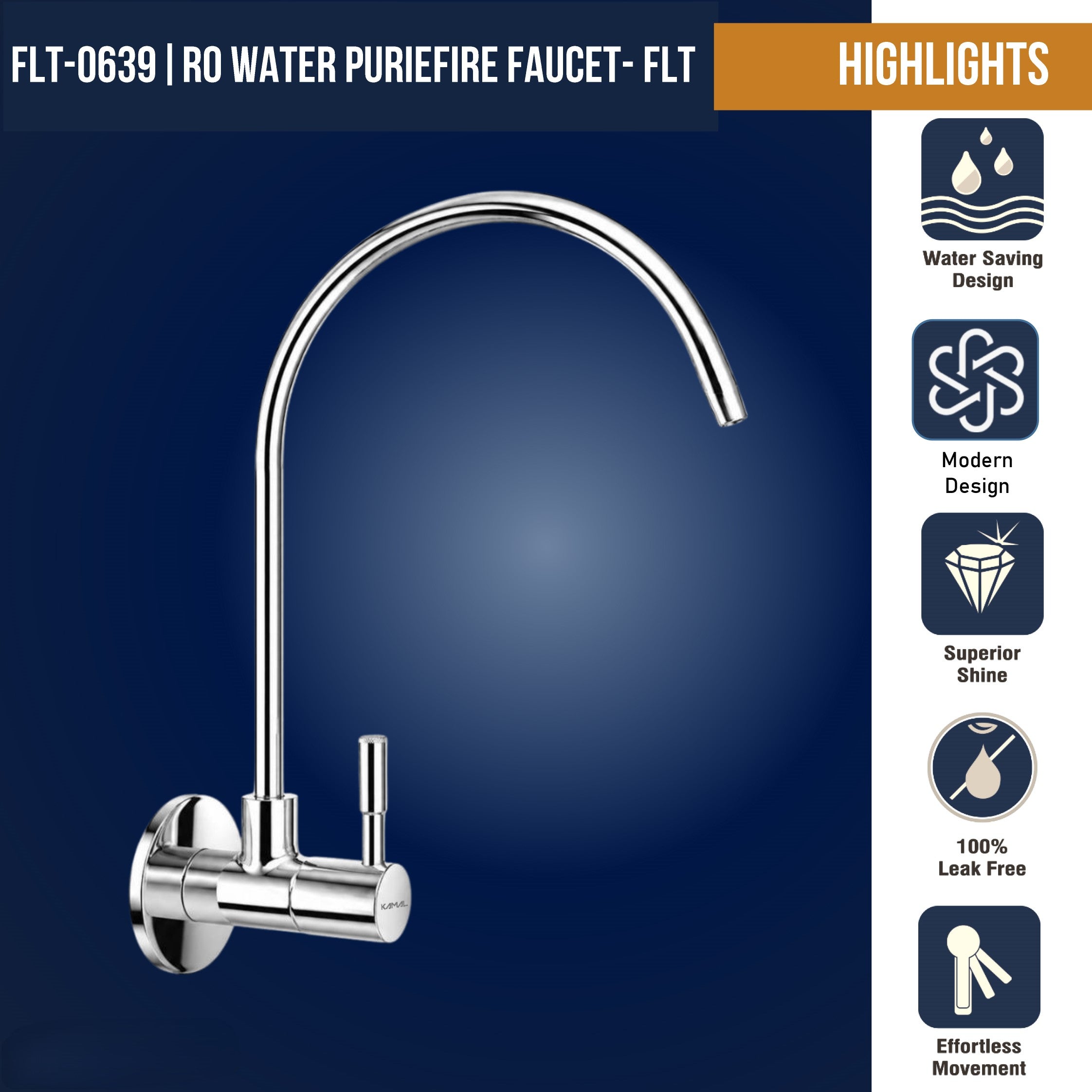 KAMAL Full Brass RO Water Purifier Faucet with Flange | Mirror Chrome Finish Wall Mount Kitchen RO Tap | Heavy Duty Brass Sink Faucet for RO Water Purifier Systems
