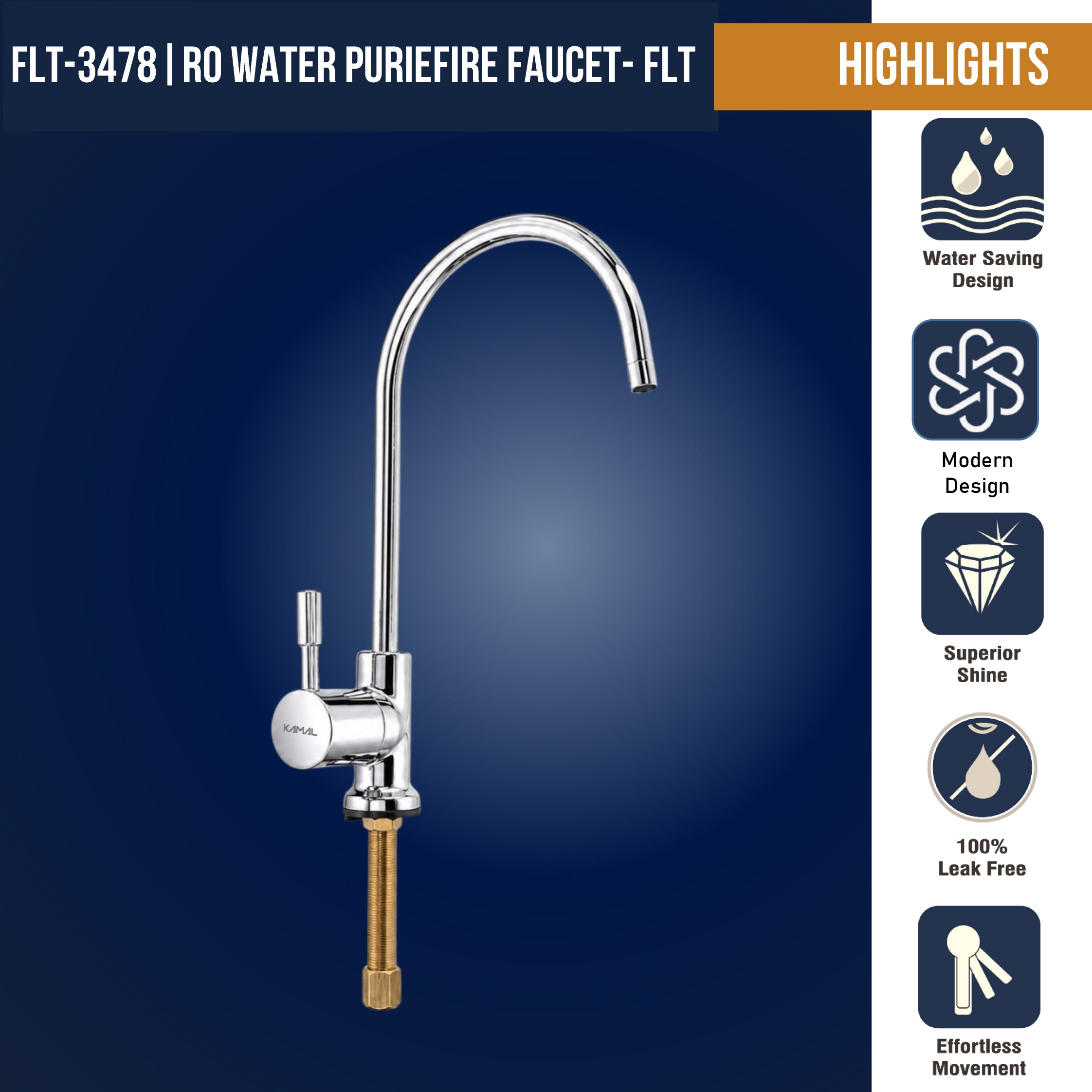 KAMAL Full Brass RO Water Purifier Faucet for Kitchen Sink | Premium Chrome Finish Deck Mount RO Tap | Heavy Duty Leak Proof Water Filter Faucet