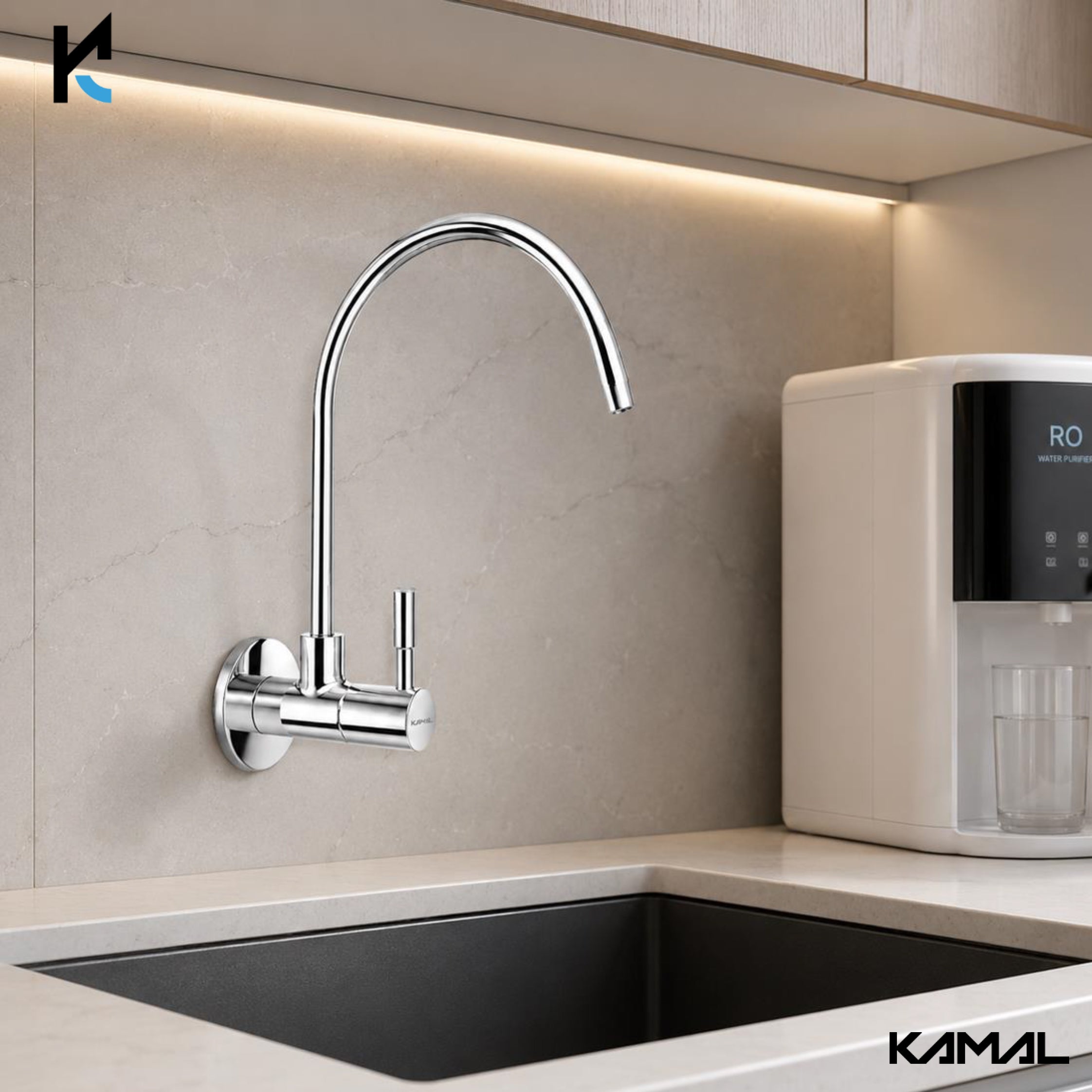 KAMAL Full Brass RO Water Purifier Faucet with Flange | Mirror Chrome Finish Wall Mount Kitchen RO Tap | Heavy Duty Brass Sink Faucet for RO Water Purifier Systems