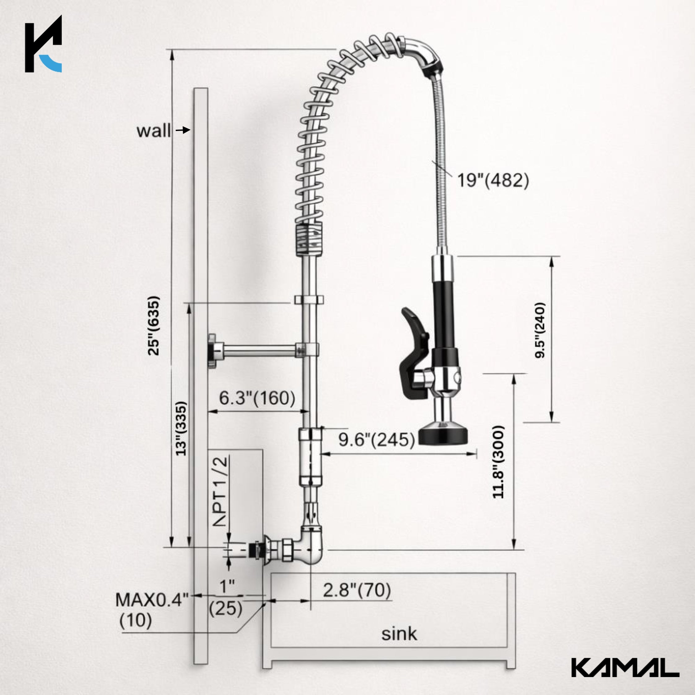 Commercial Pre Rinse Faucet with Sprayer - by Kamal