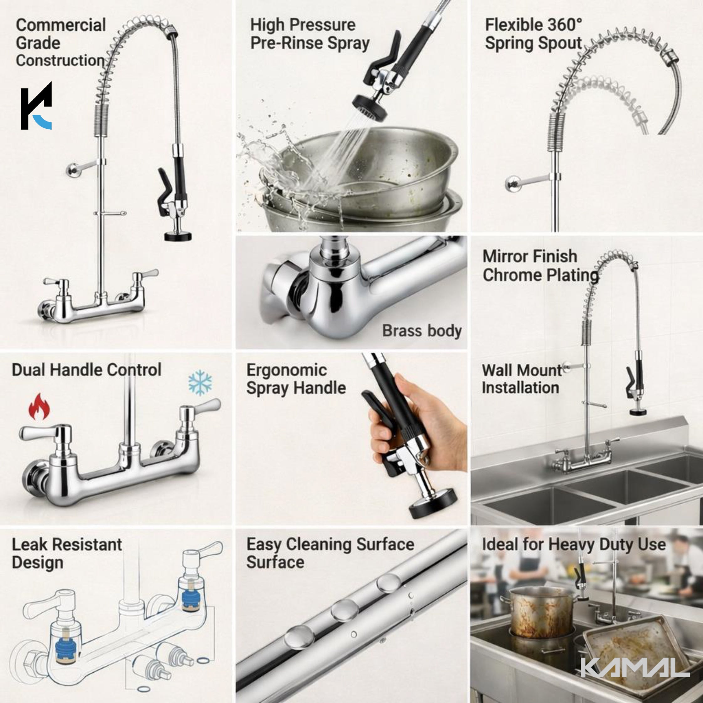 Commercial Pre Rinse Faucet with Sprayer - by Kamal
