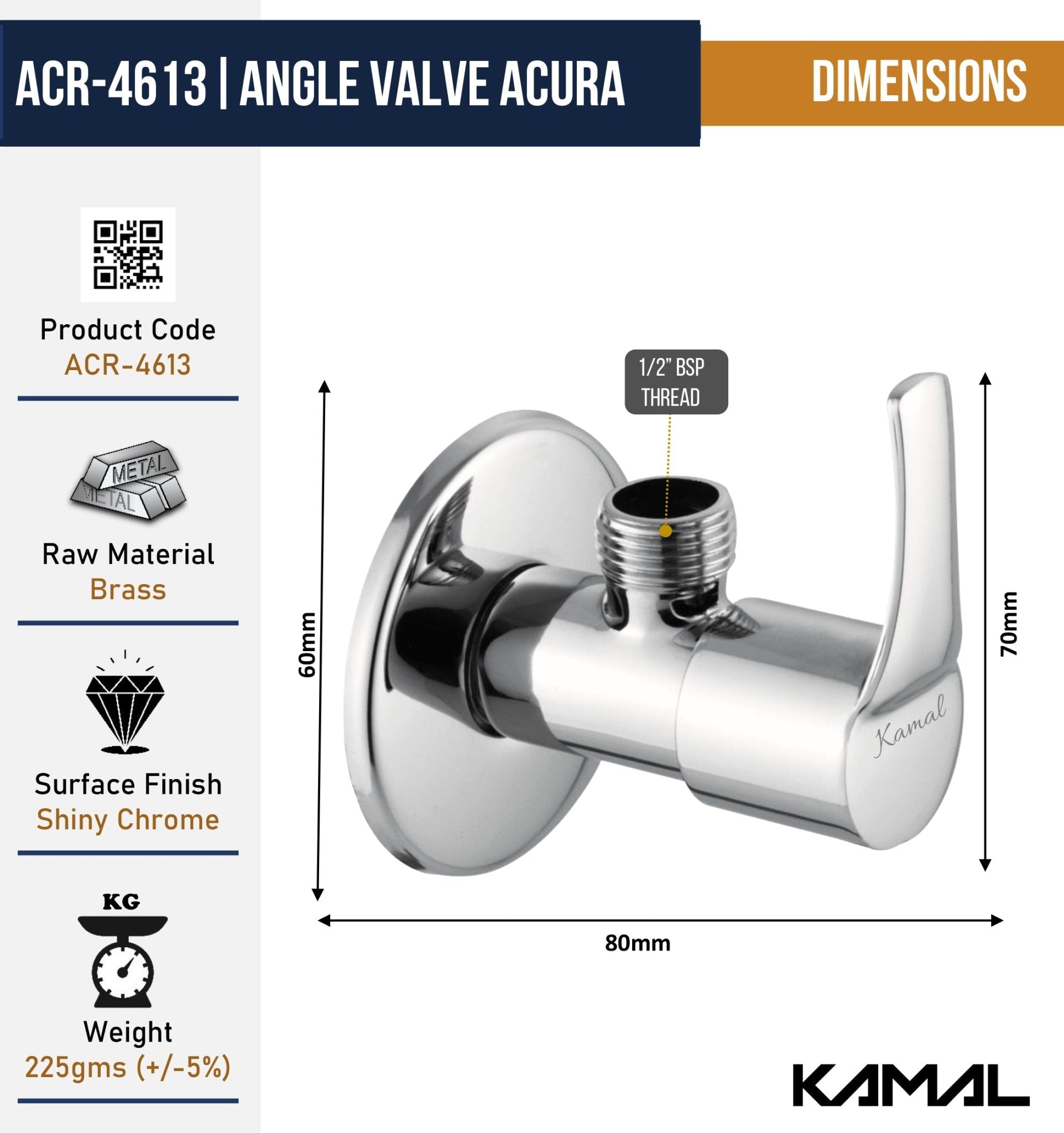 Acura Angle Valve (Full Brass) - by Kamal - Acura - Kamal Bathware